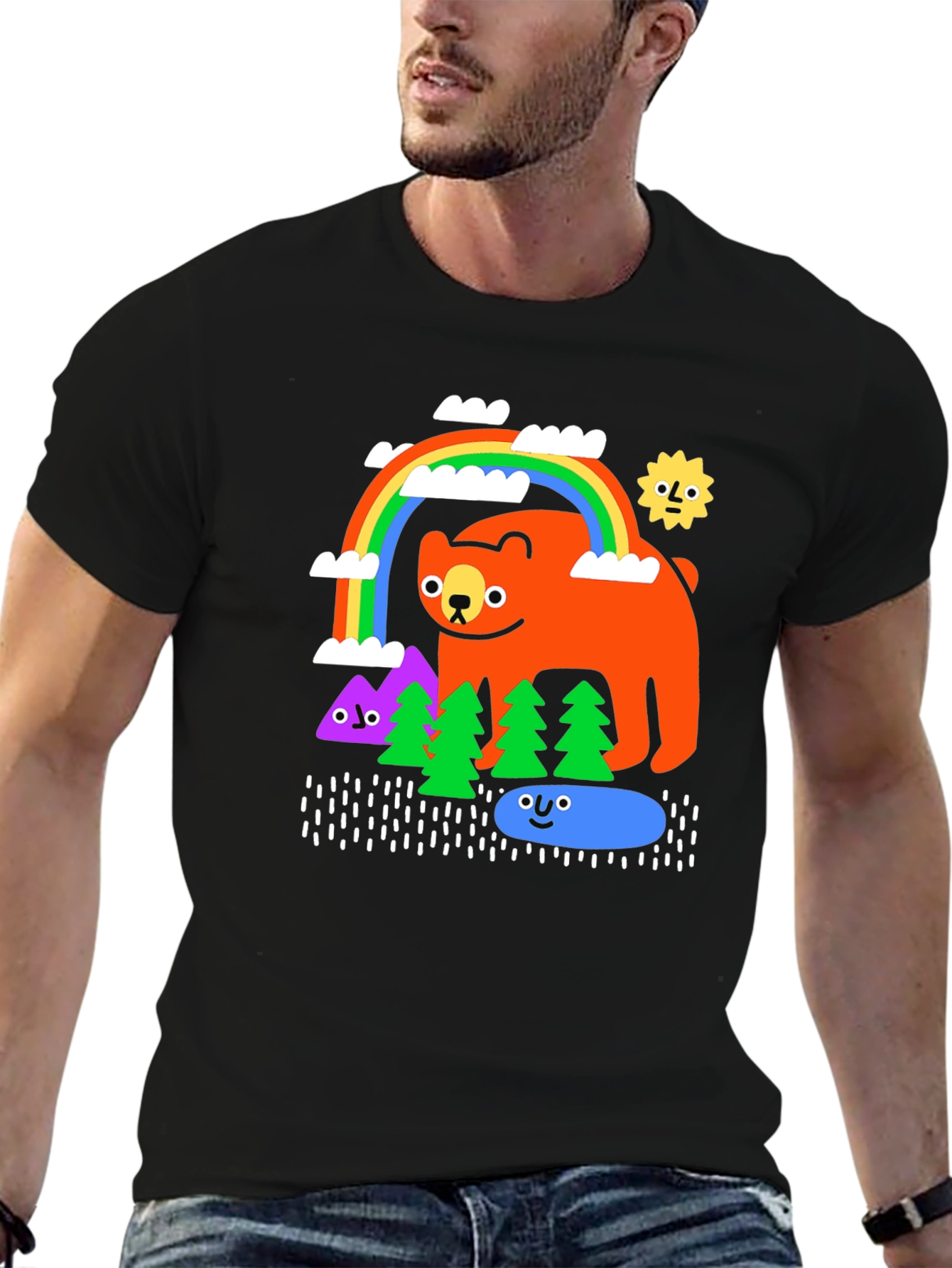 Cartoon Bear Rainbow Forest T-Shirt