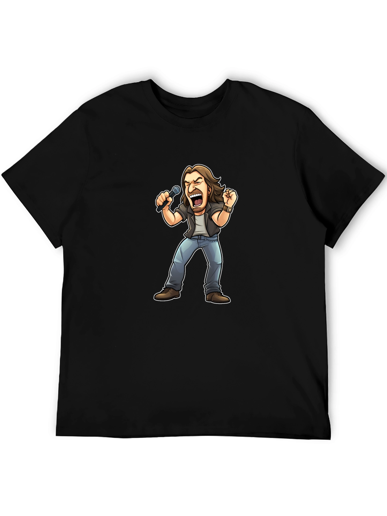 Rockstar Cartoon Graphic Tee - Black Cotton T-Shirt