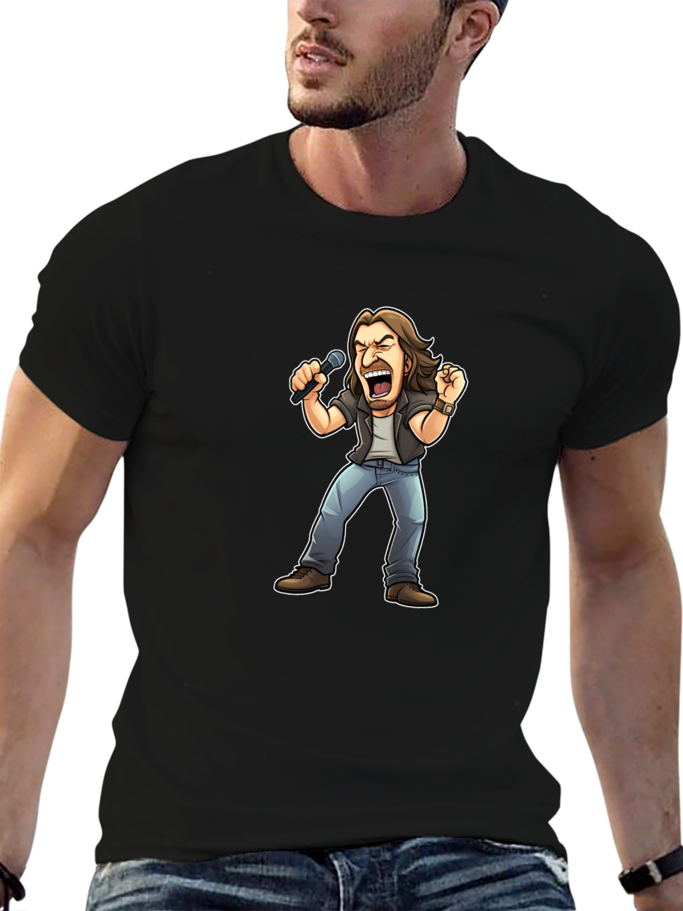 Rockstar Cartoon Graphic Tee - Black Cotton T-Shirt