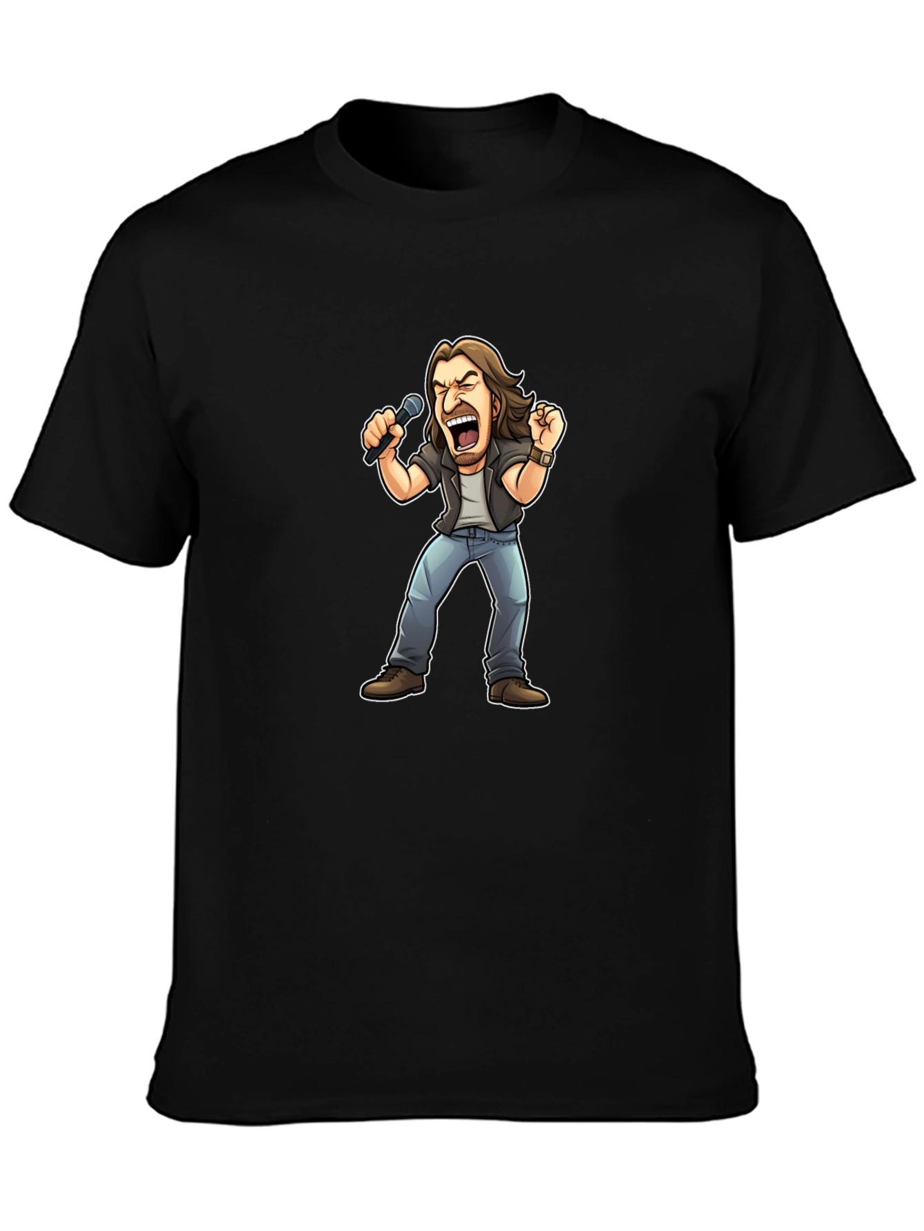 Rockstar Cartoon Graphic Tee - Black Cotton T-Shirt
