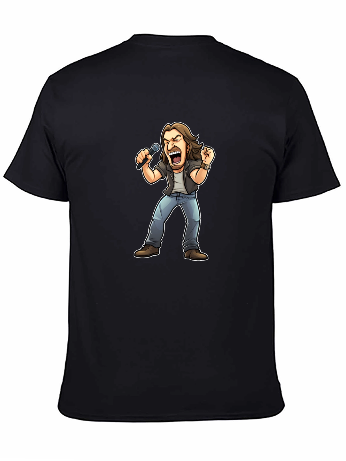 Rockstar Cartoon Graphic Tee - Black Cotton T-Shirt