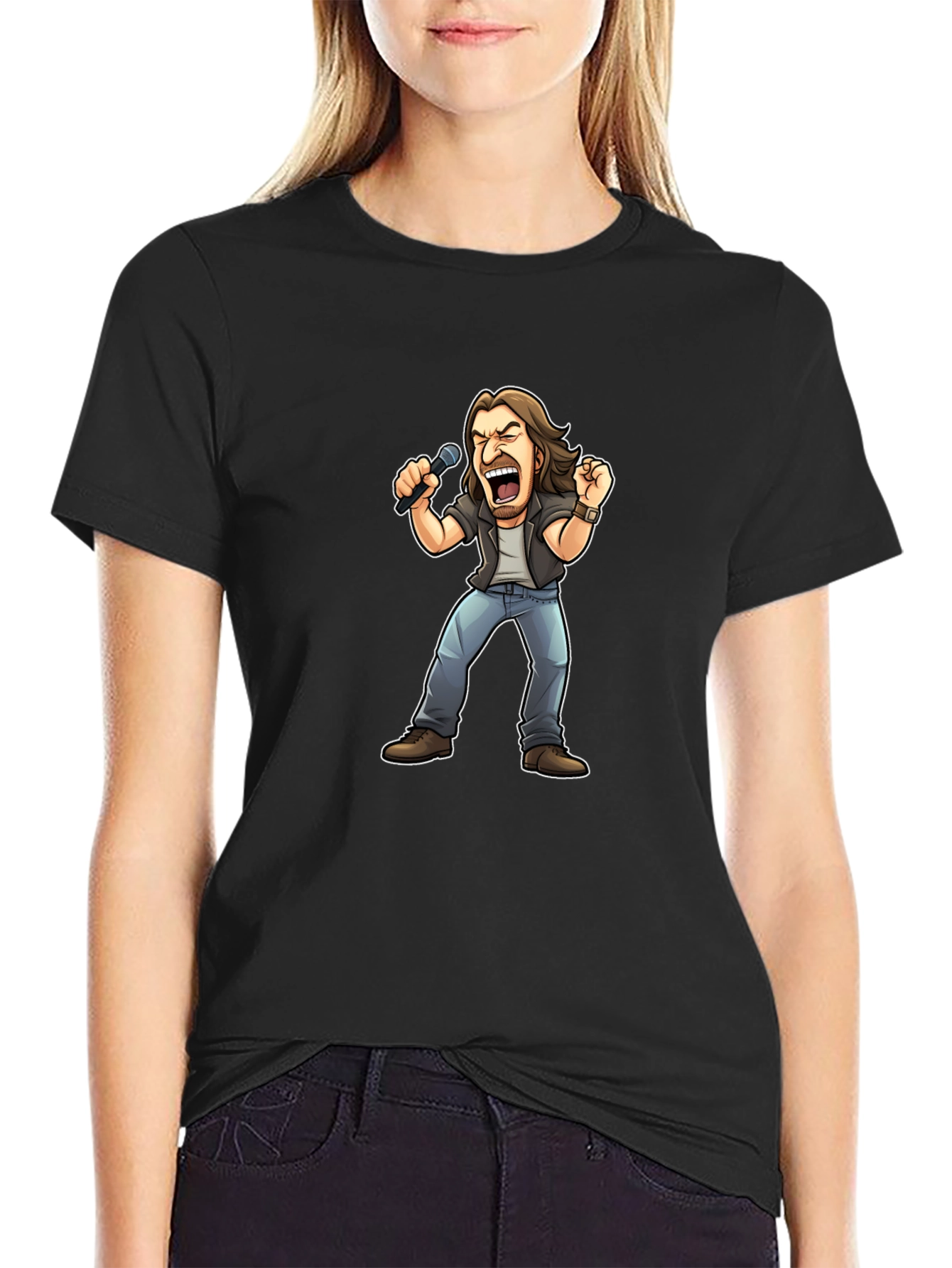 Rockstar Cartoon Graphic Tee - Black Cotton T-Shirt