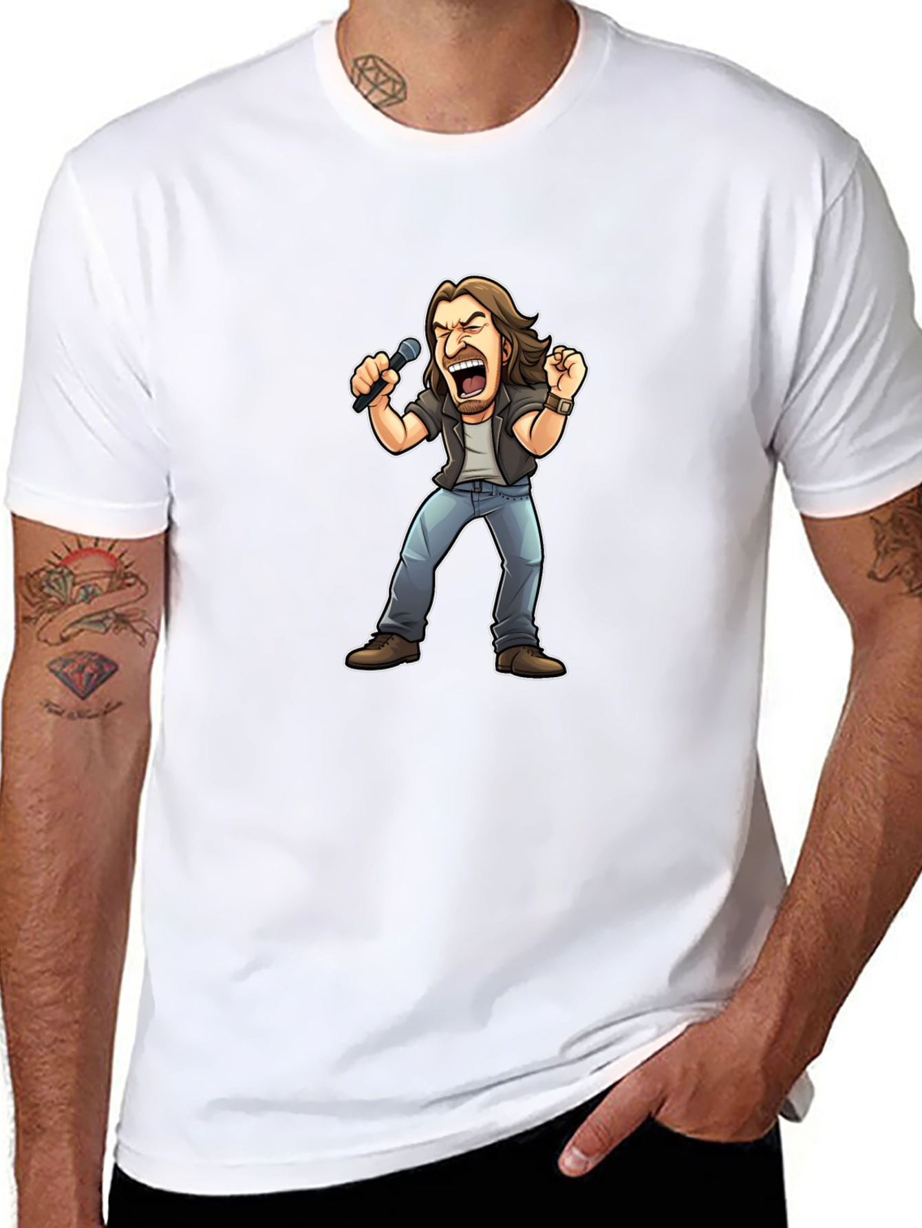 Rockstar Cartoon Graphic Tee - Black Cotton T-Shirt