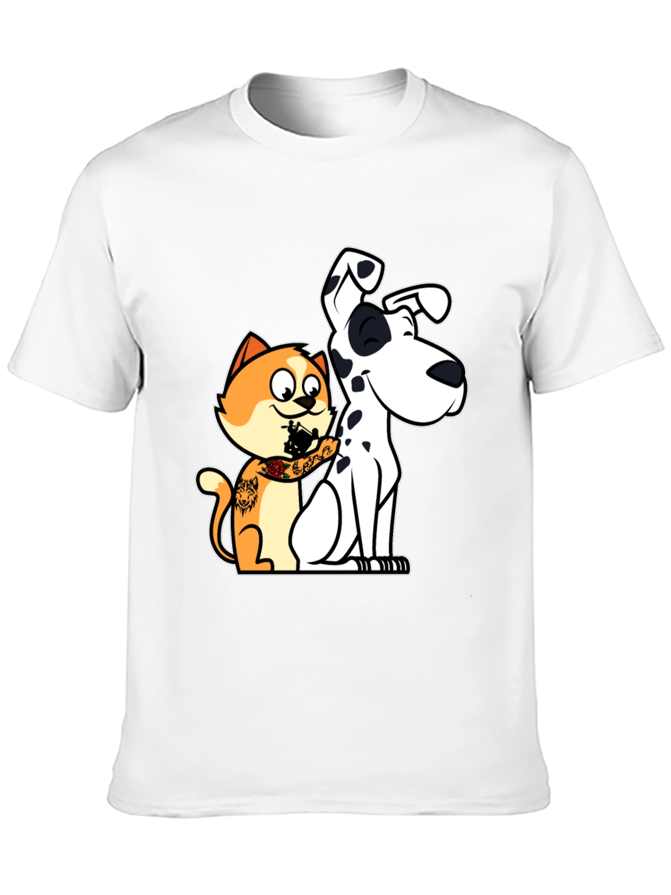 Cat Tattooing Dog Graphic T-Shirt