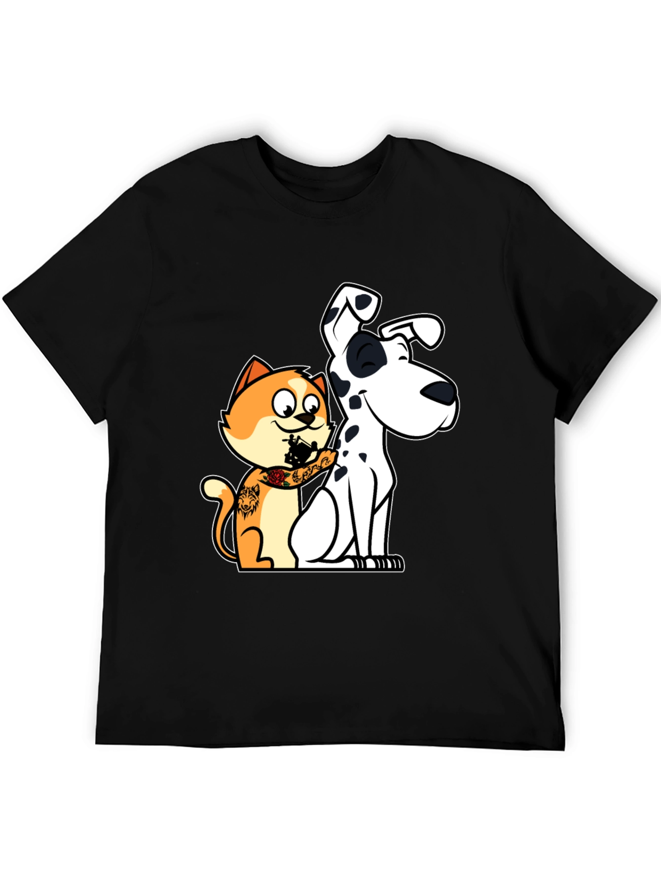 Cat Tattooing Dog Graphic T-Shirt
