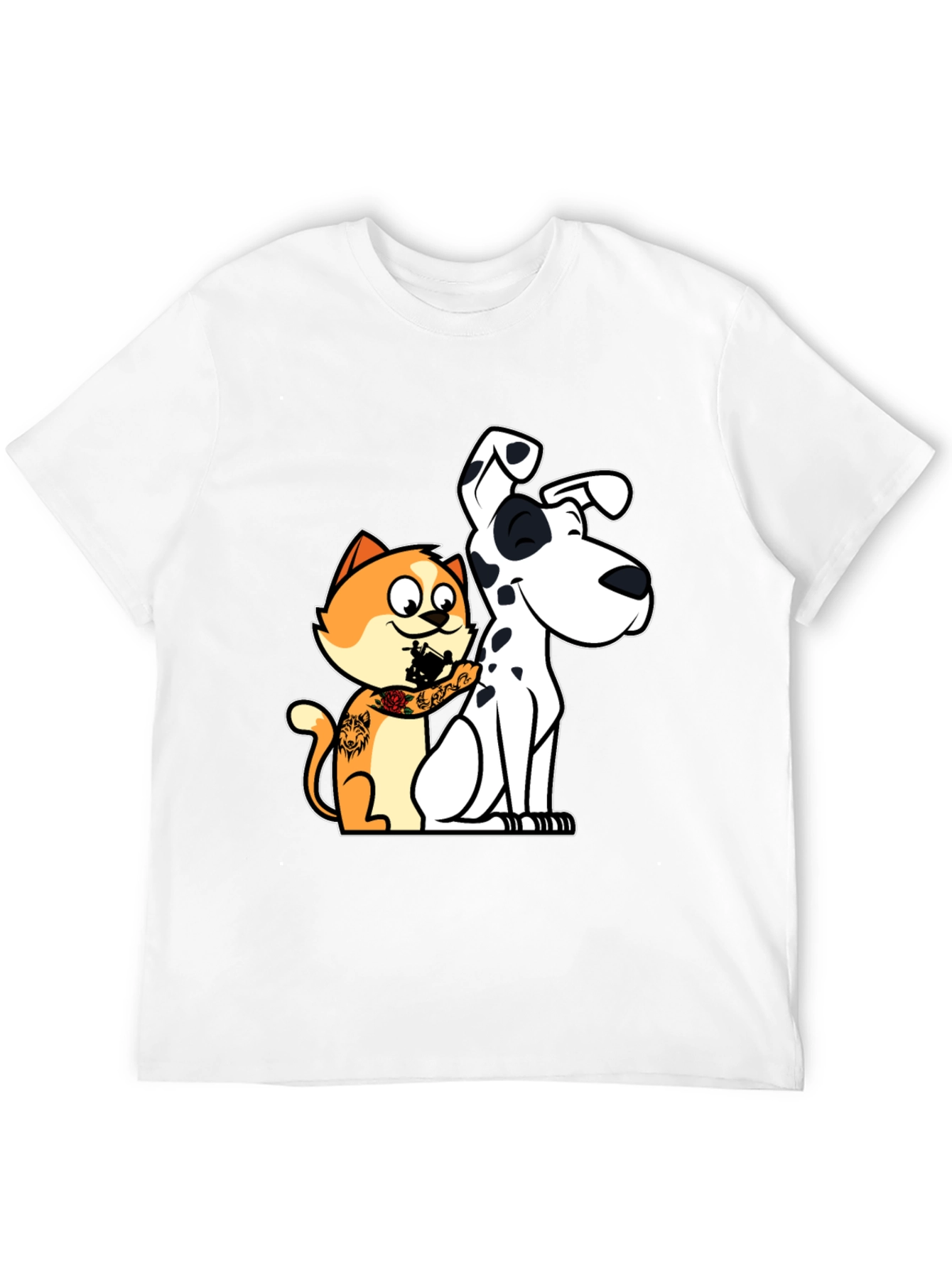 Cat Tattooing Dog Graphic T-Shirt