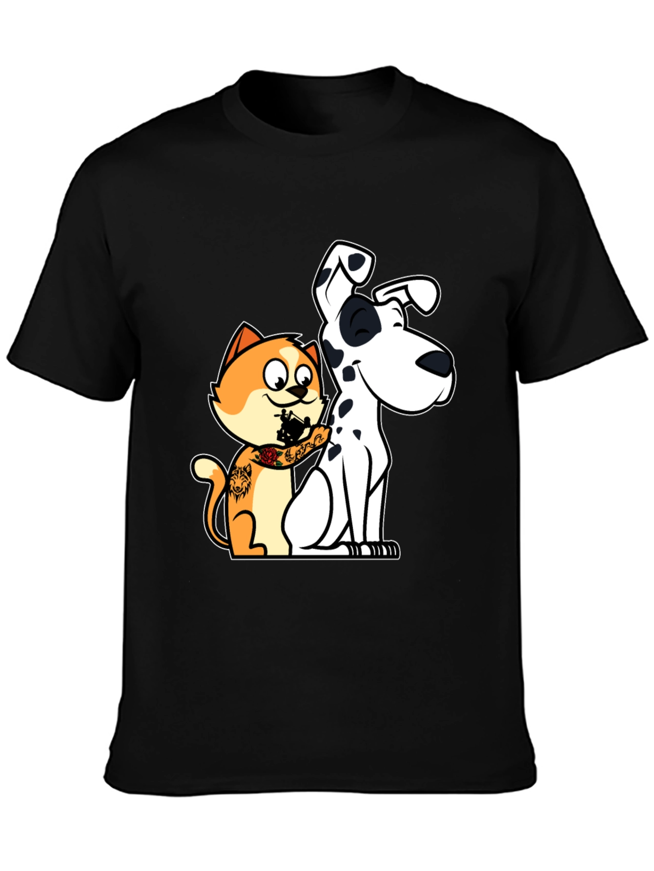 Cat Tattooing Dog Graphic T-Shirt