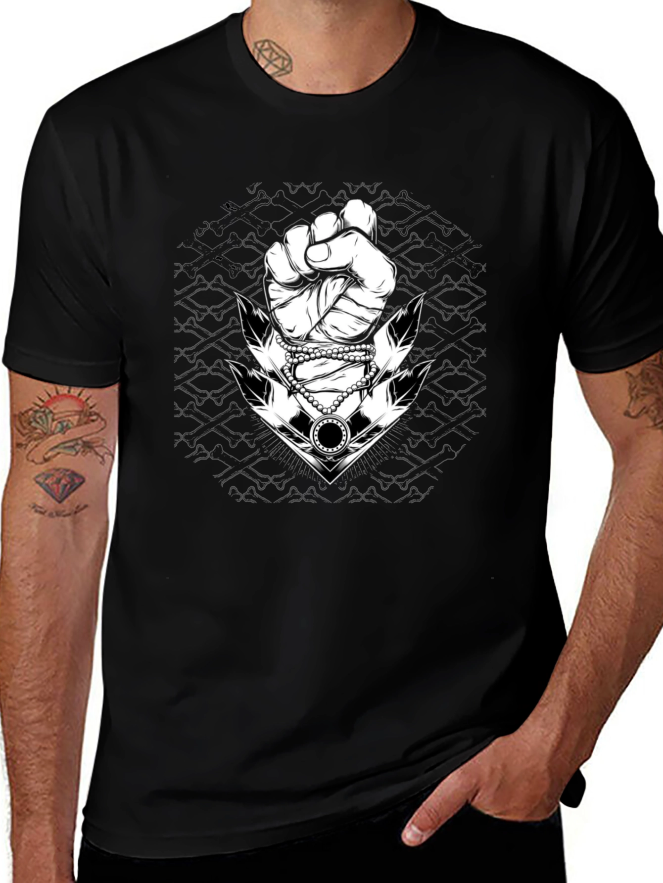 Graphic Tee: Fist & Anchor Design - Black