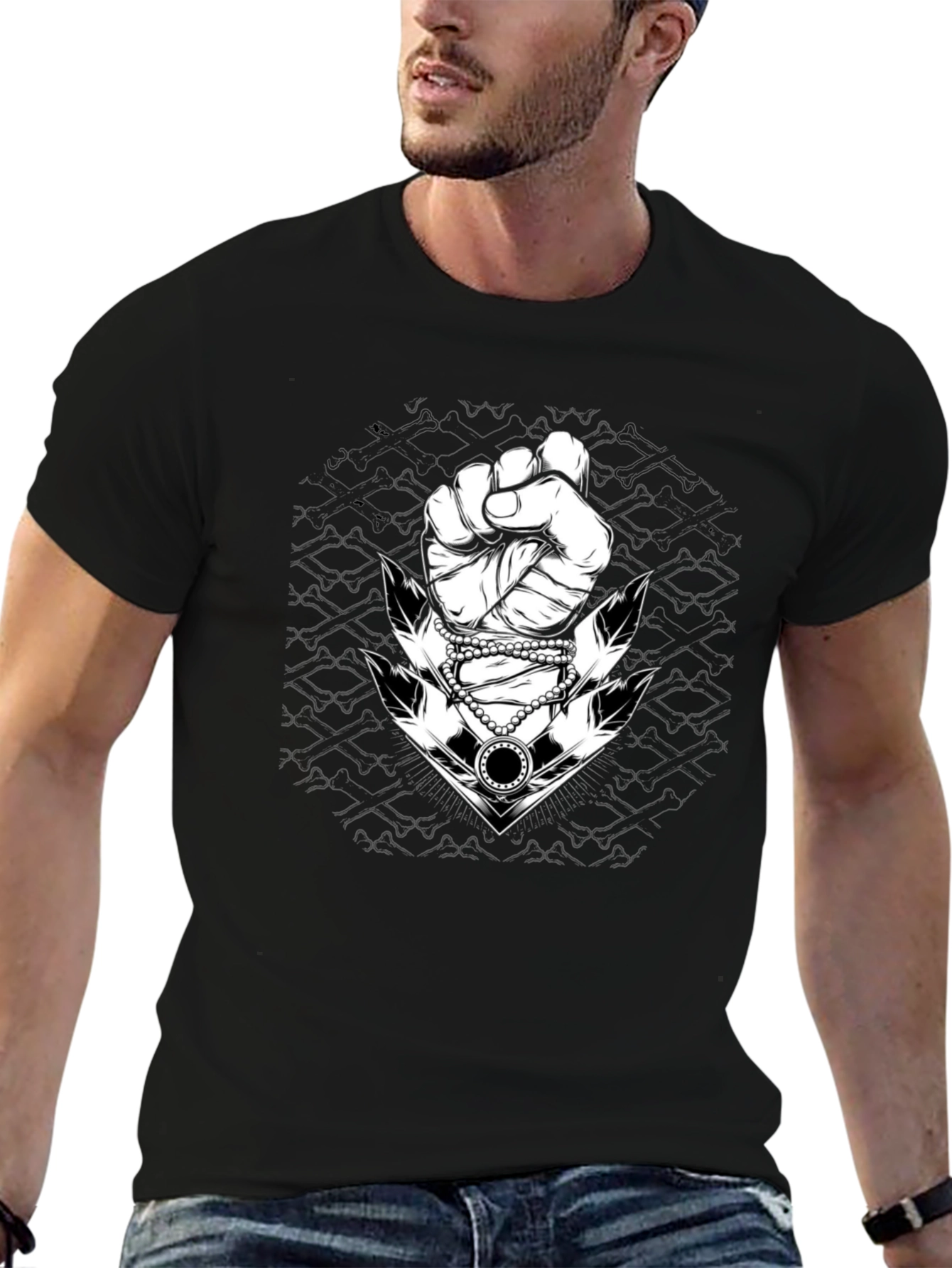 Graphic Tee: Fist & Anchor Design - Black