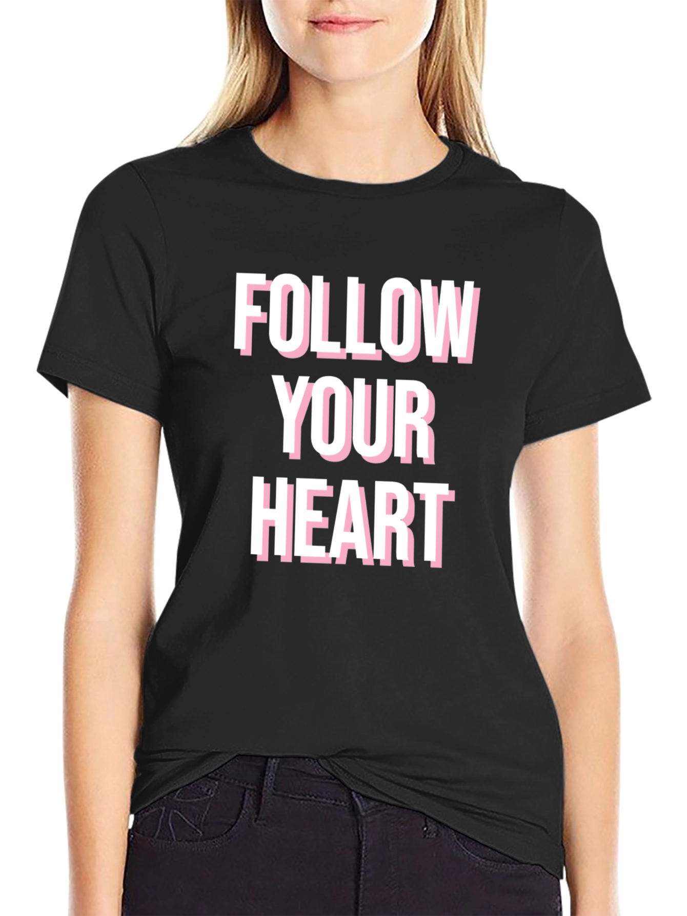 Follow Your Heart Graphic Tee - Black Cotton Blend