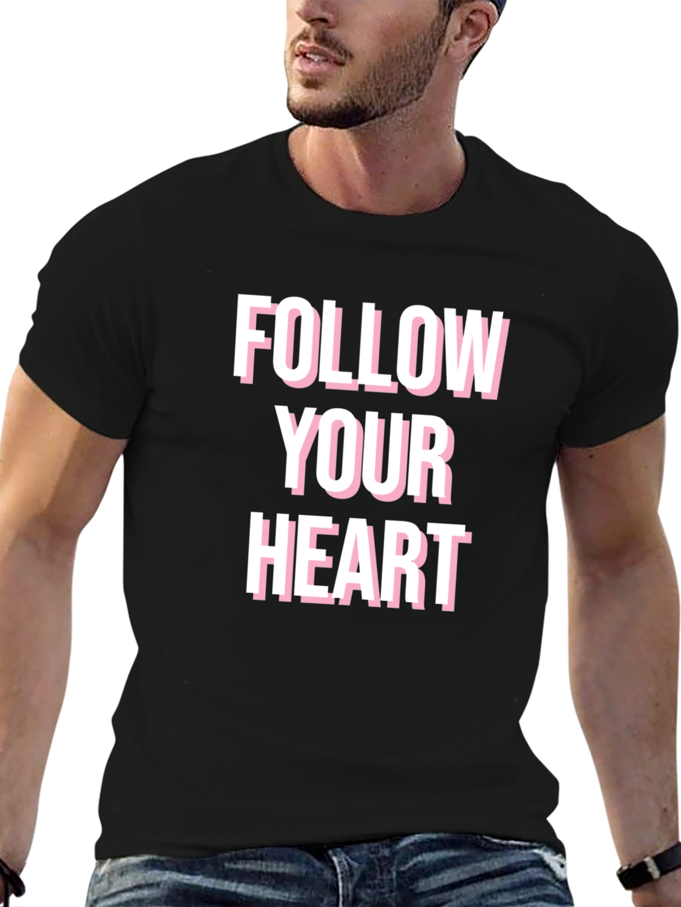 Follow Your Heart Graphic Tee - Black Cotton Blend