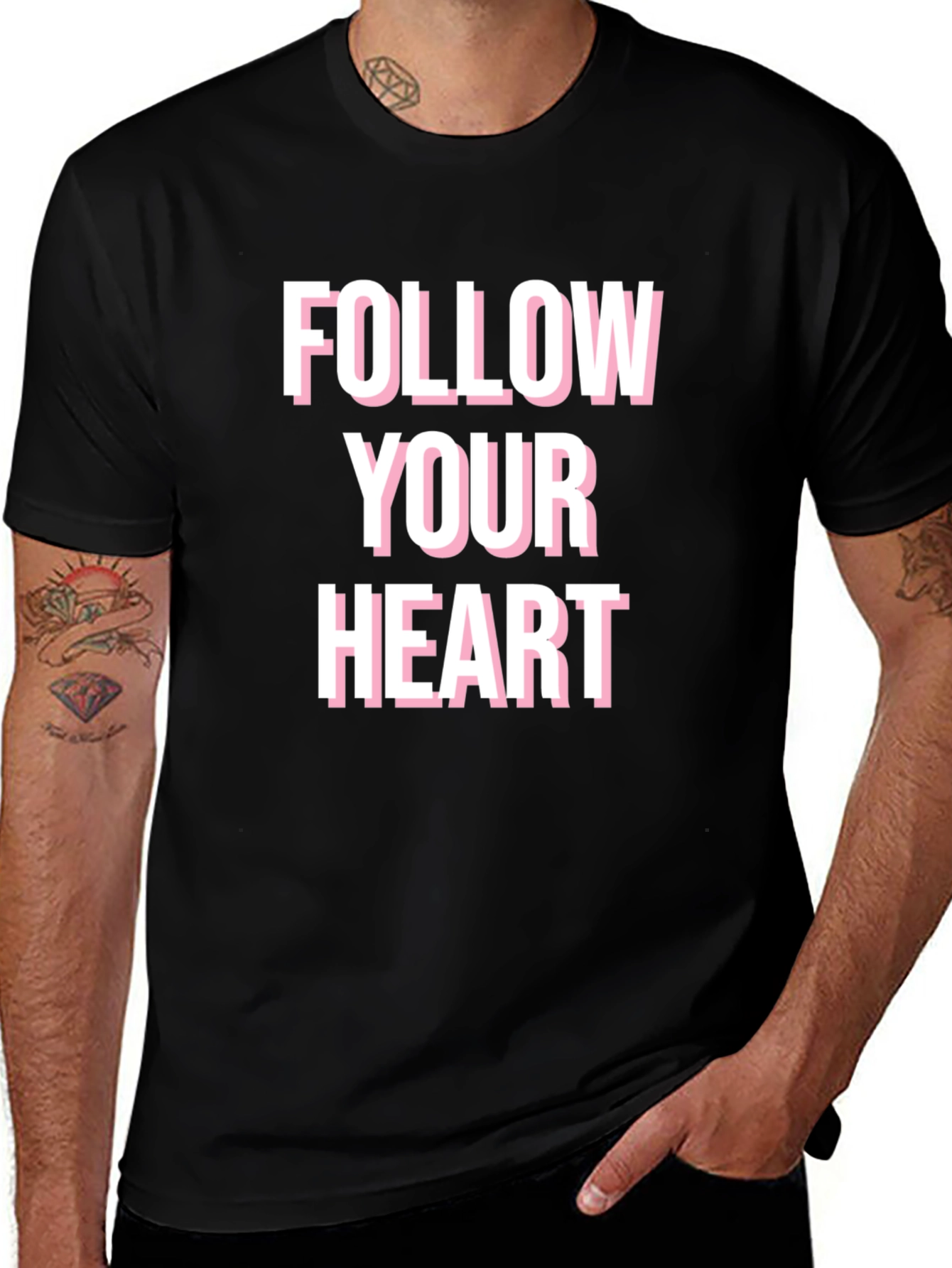 Follow Your Heart Graphic Tee - Black Cotton Blend