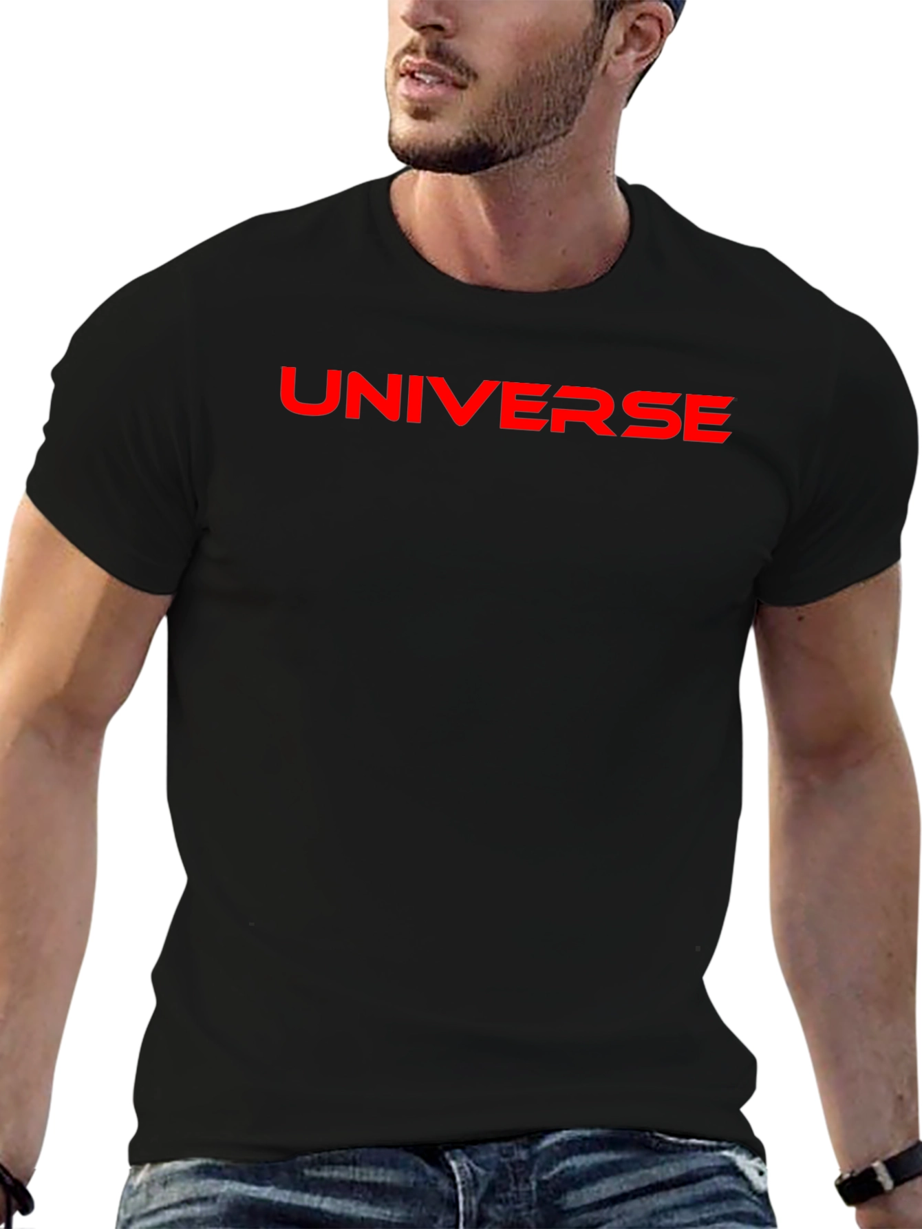 Universe Graphic T-Shirt - Bold Red Print on Black