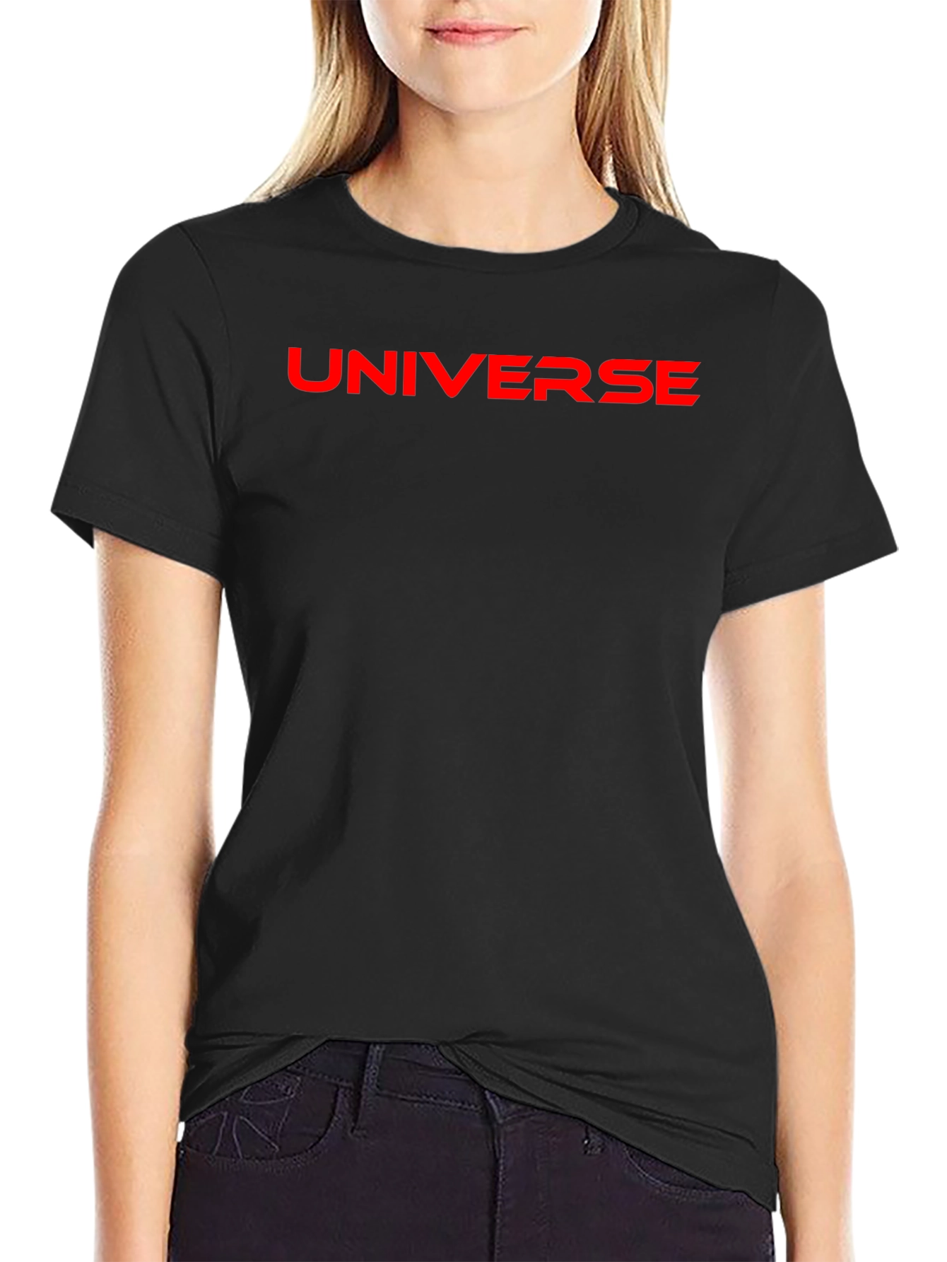 Universe Graphic T-Shirt - Bold Red Print on Black
