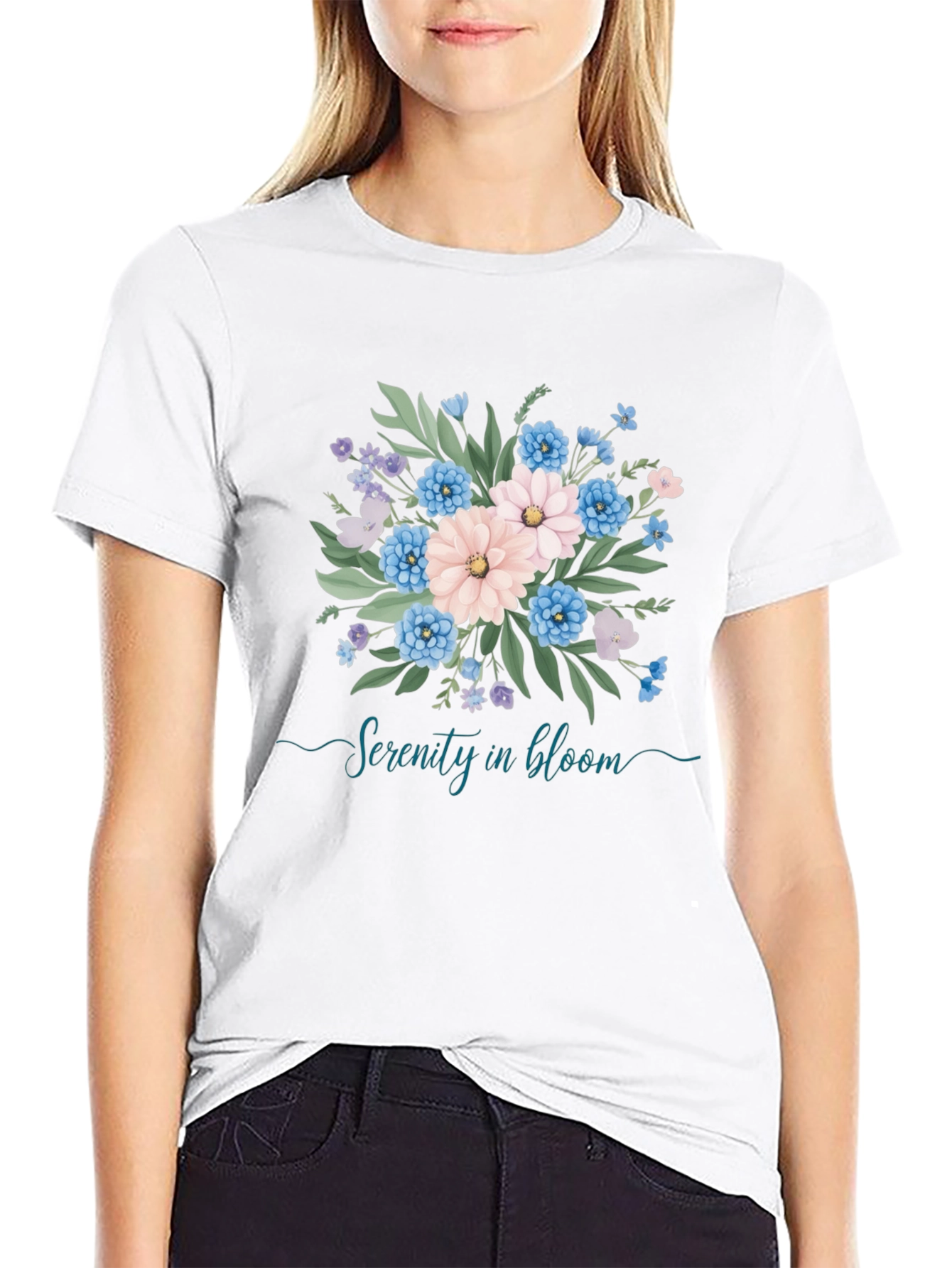 Serenity in Bloom Floral Graphic T-Shirt