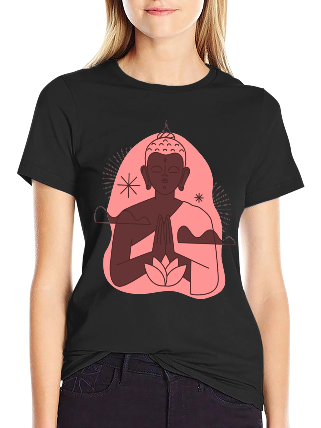 Buddha Graphic Black T-Shirt - Peaceful Lotus Design