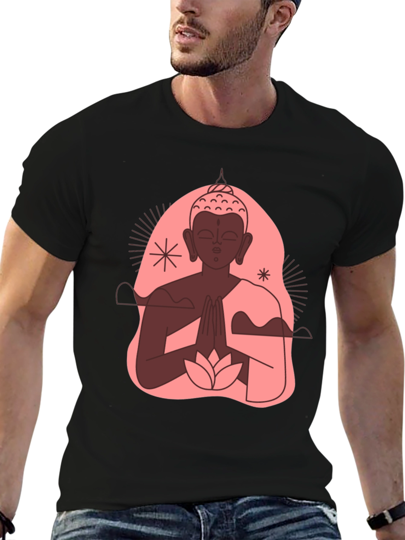 Buddha Graphic Black T-Shirt - Peaceful Lotus Design