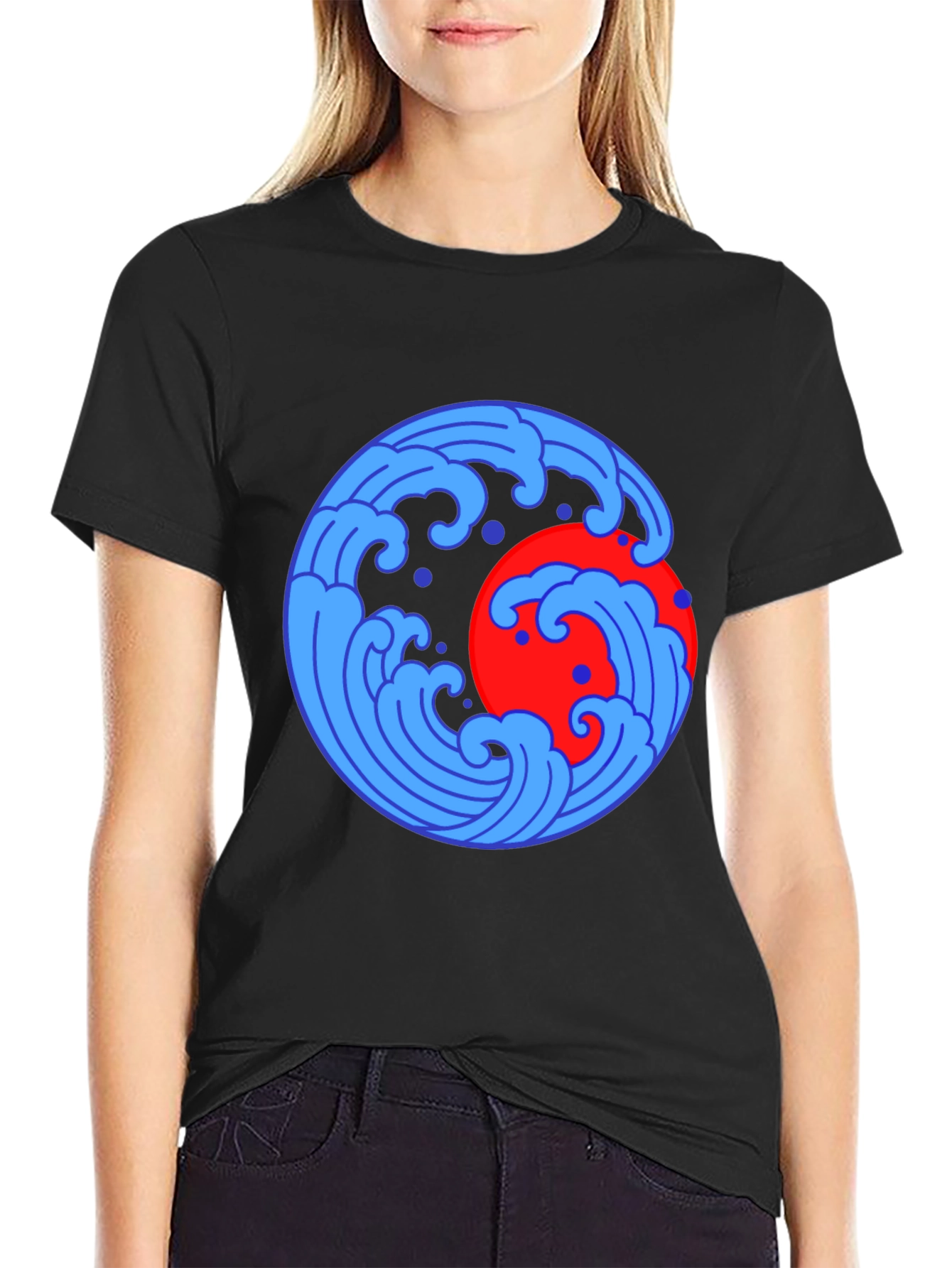 Ocean Wave and Sun Graphic Tee - Black