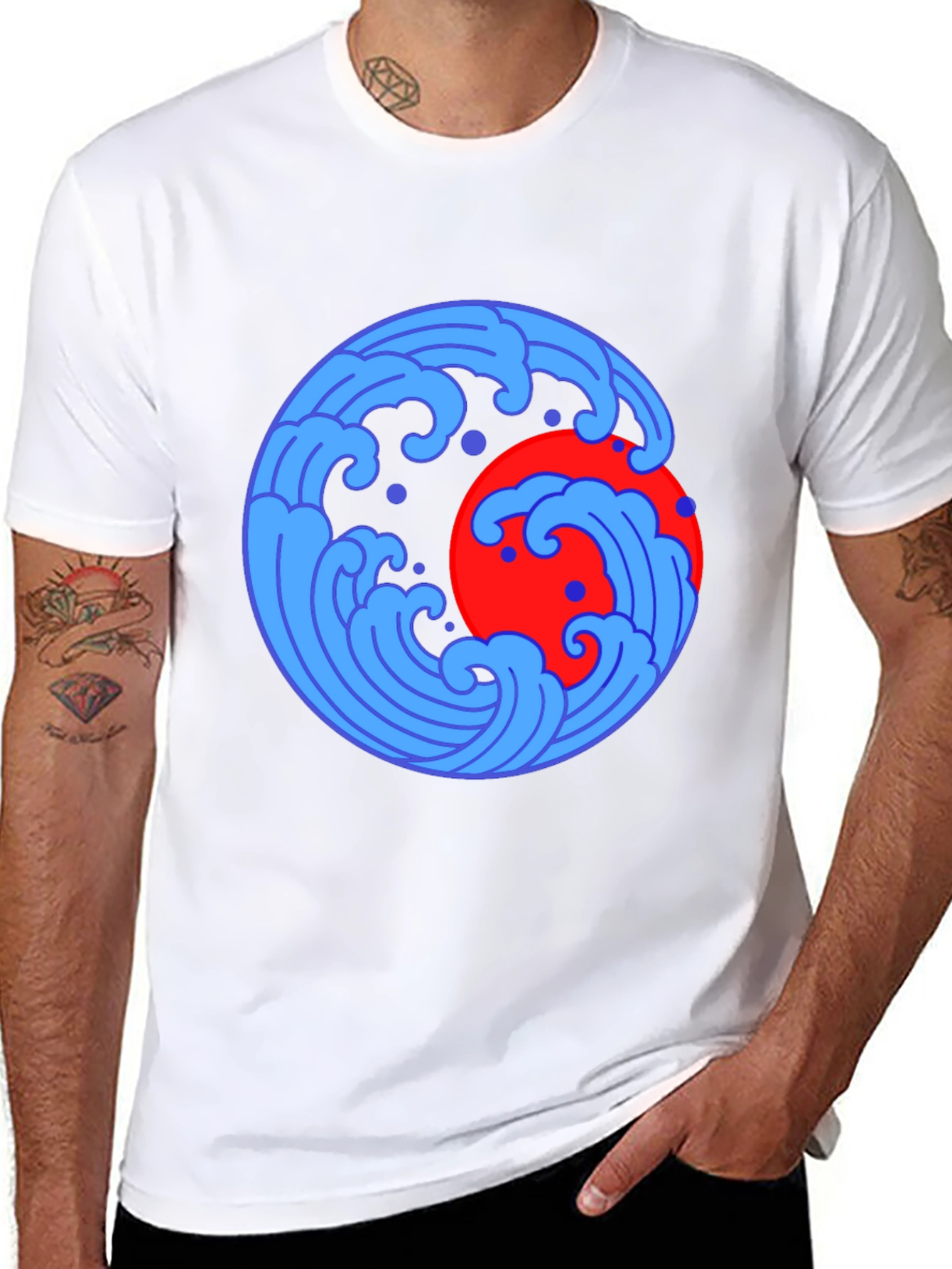 Ocean Wave and Sun Graphic Tee - Black