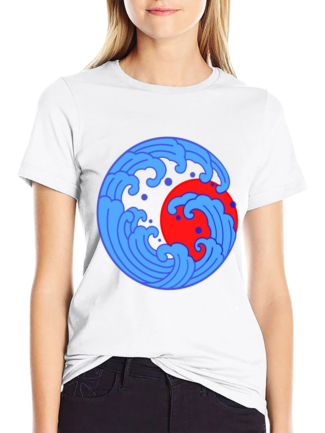 Ocean Wave and Sun Graphic Tee - Black