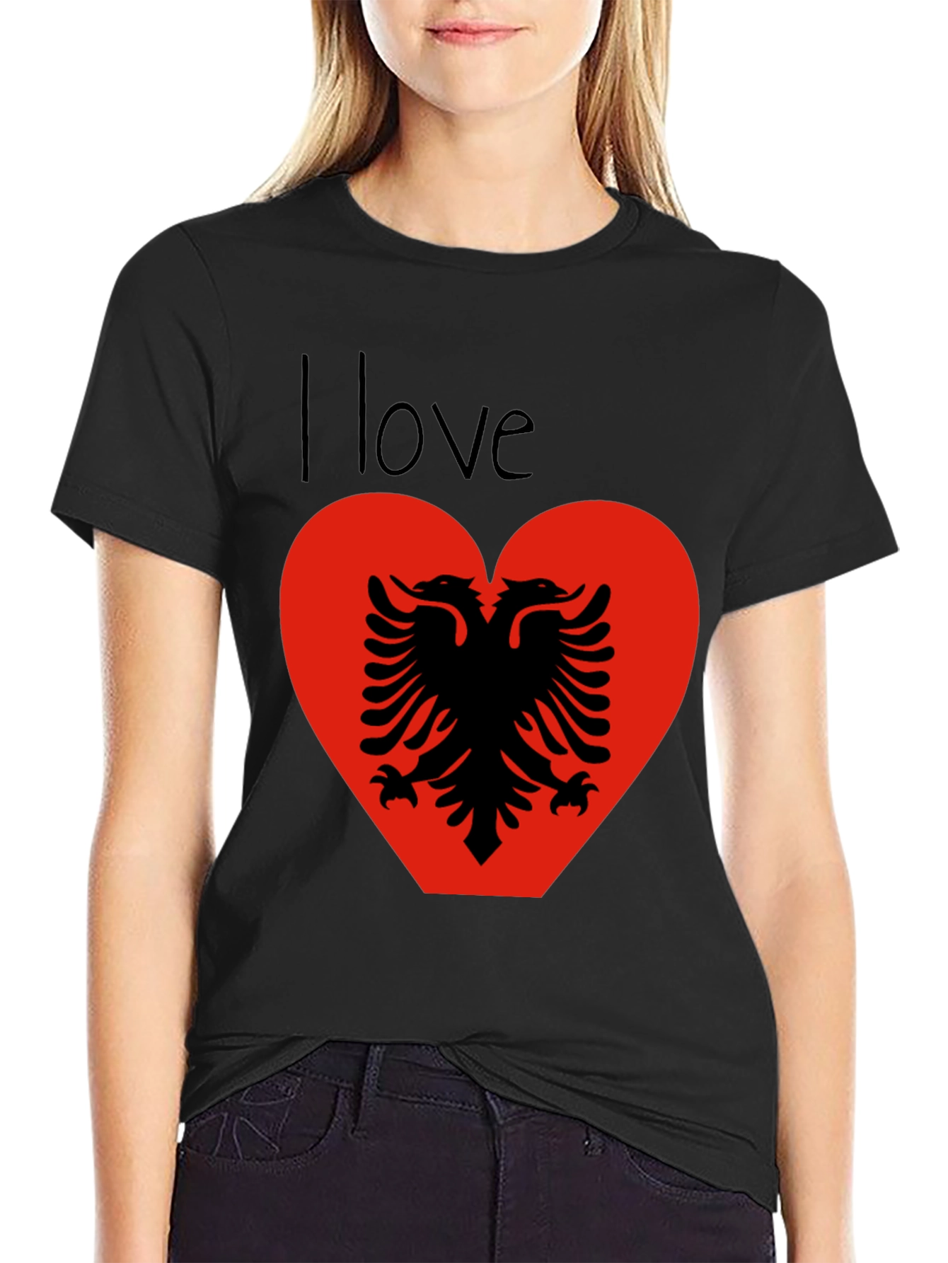 I Love Albania T-Shirt - Albanian Eagle Heart Design