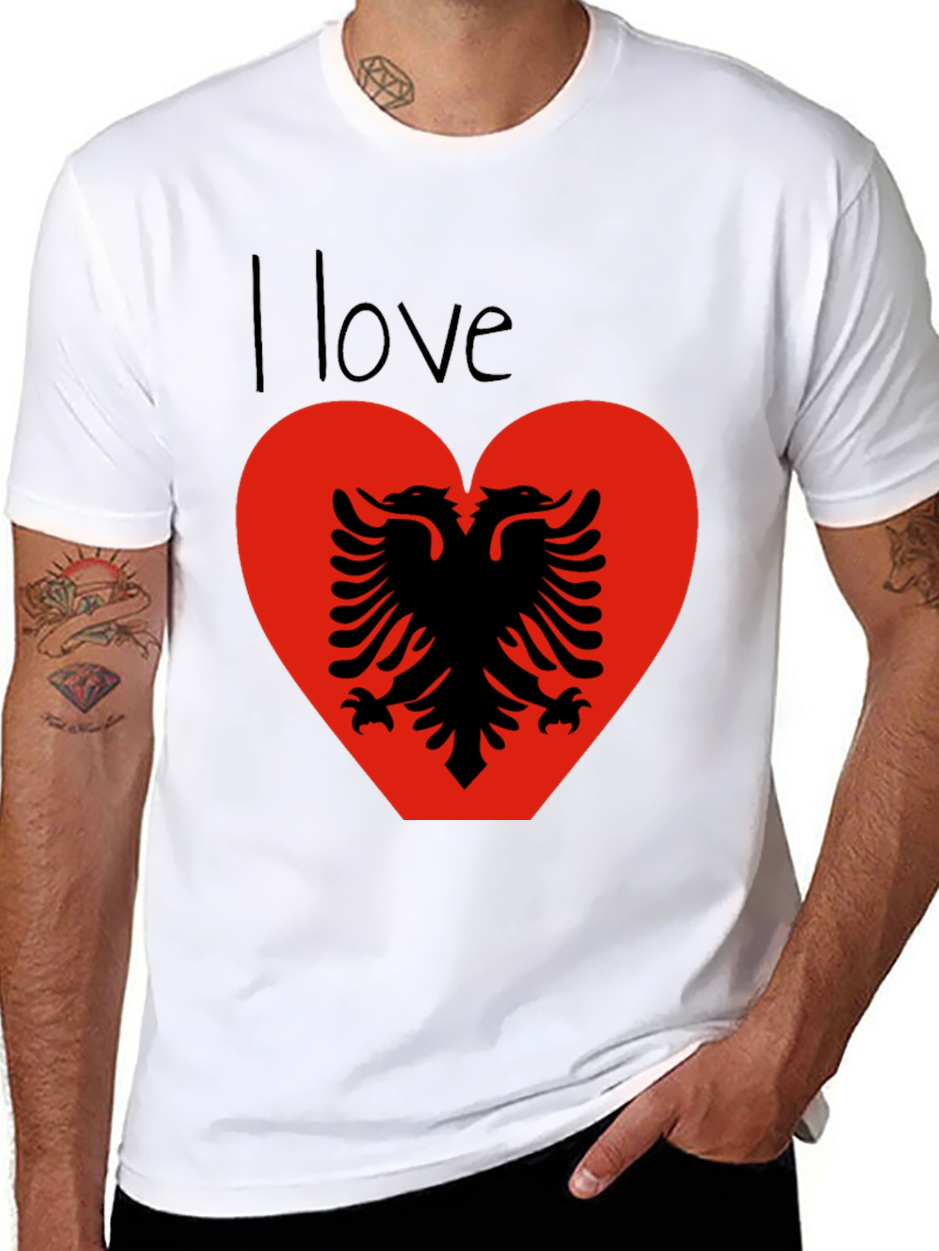 I Love Albania T-Shirt - Albanian Eagle Heart Design