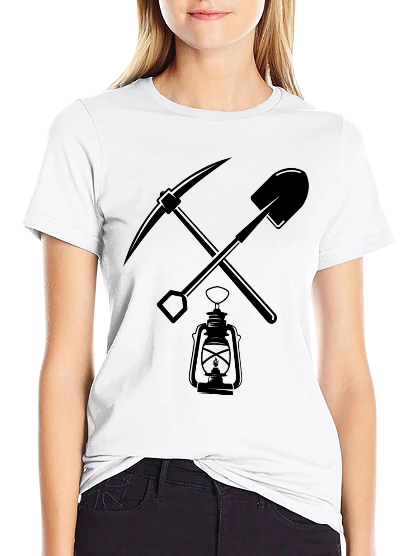 Mining Tools Graphic Tee - Pickaxe Shovel Lantern