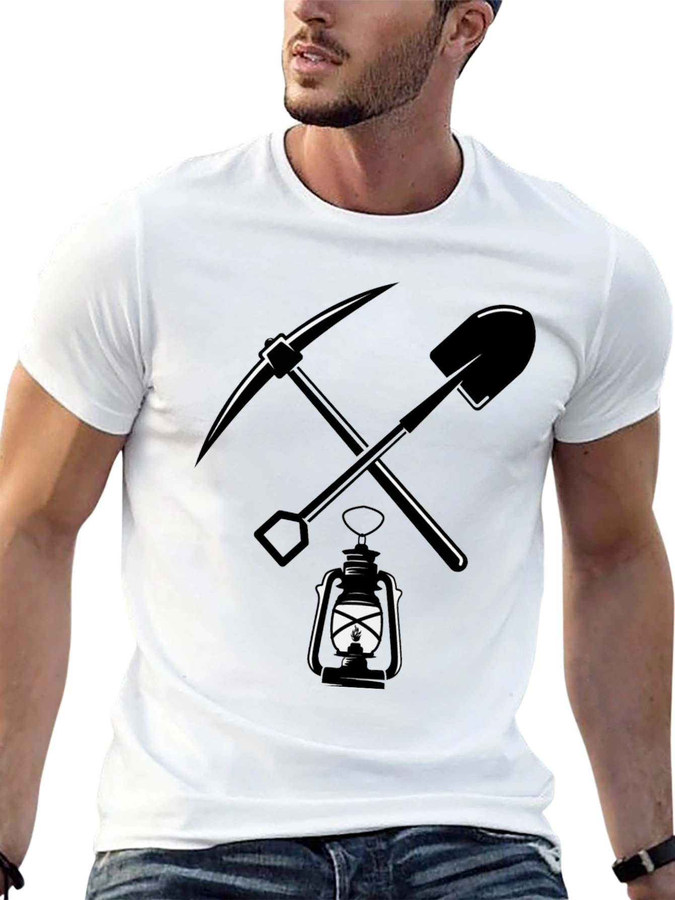 Mining Tools Graphic Tee - Pickaxe Shovel Lantern