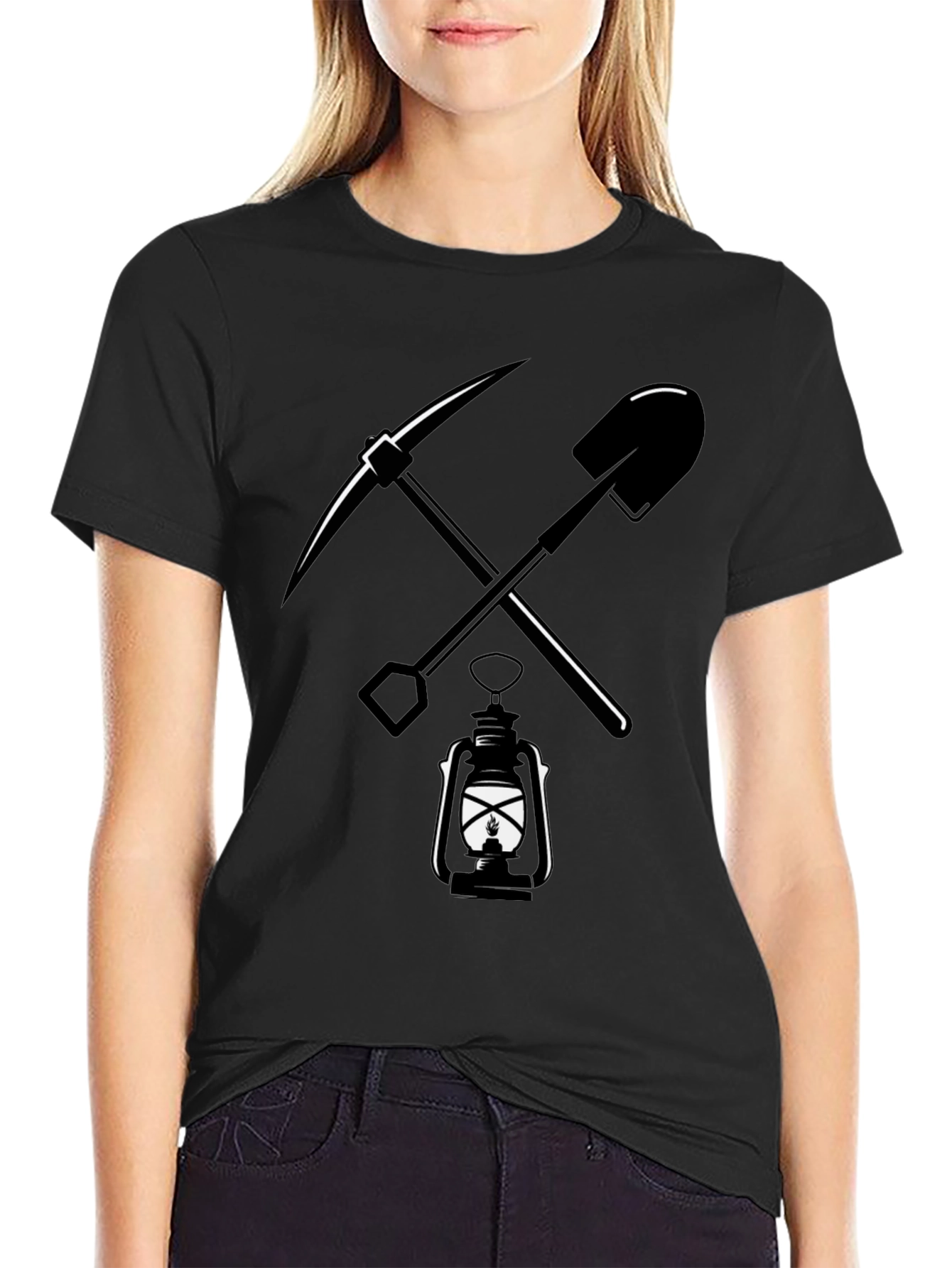 Mining Tools Graphic Tee - Pickaxe Shovel Lantern