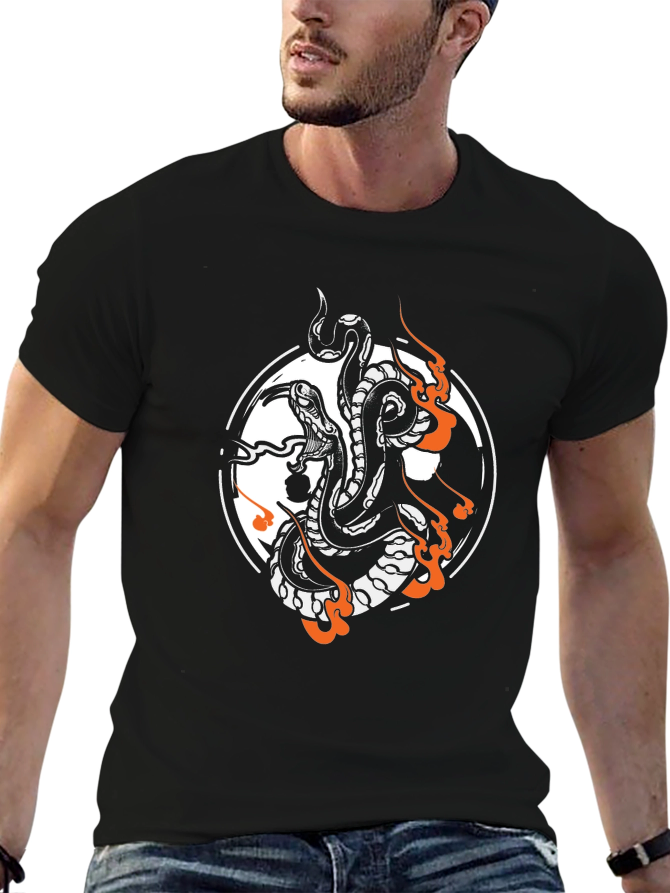Snake Tattoo Graphic Tee - Black Cotton Blend