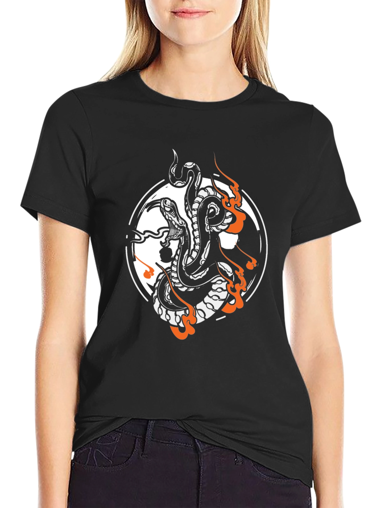 Snake Tattoo Graphic Tee - Black Cotton Blend
