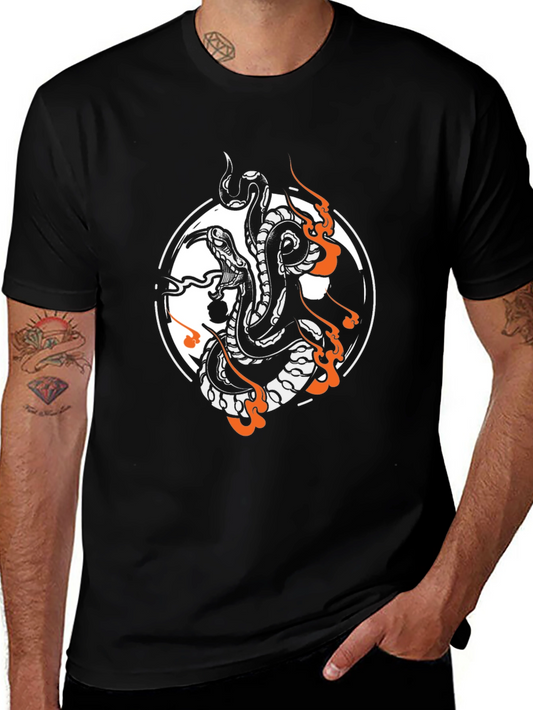 Snake Tattoo Graphic Tee - Black Cotton Blend