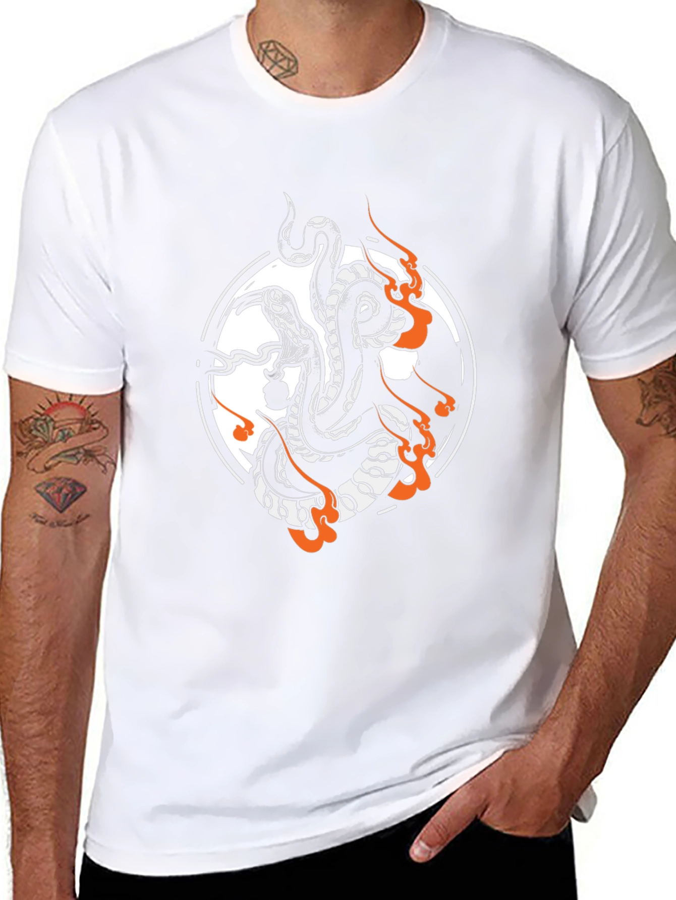 Snake Tattoo Graphic Tee - Black Cotton Blend