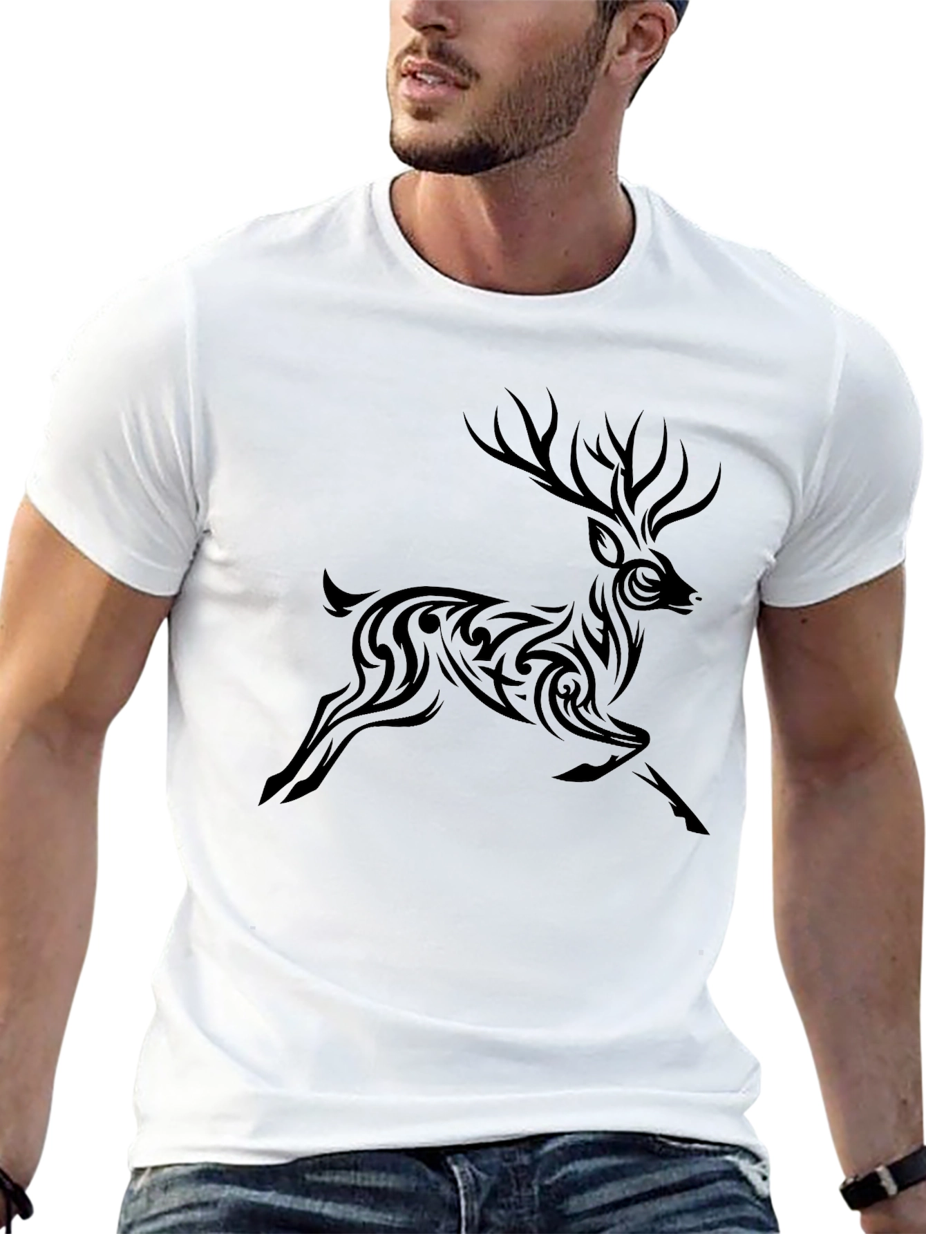 Tribal Deer Graphic T-Shirt - Stylish Animal Design