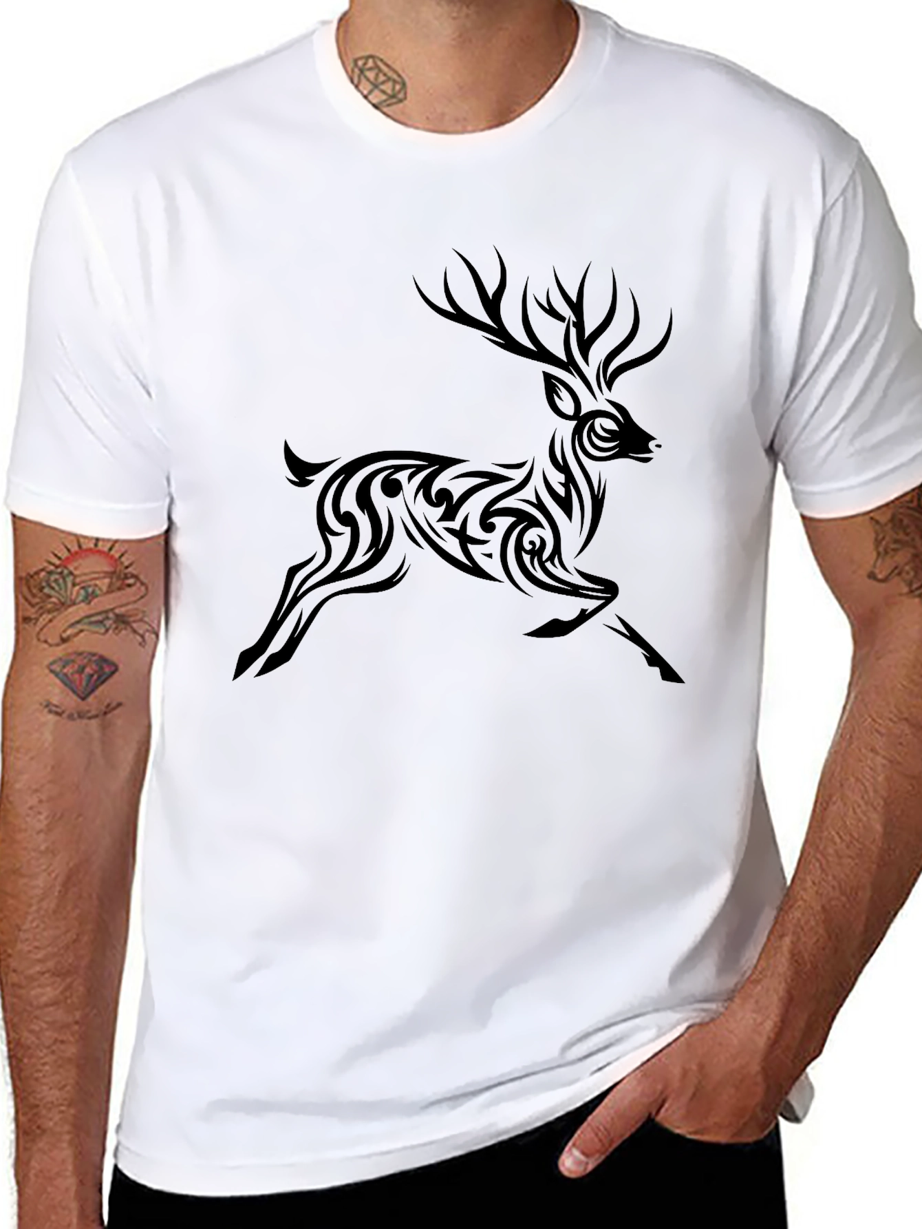 Tribal Deer Graphic T-Shirt - Stylish Animal Design