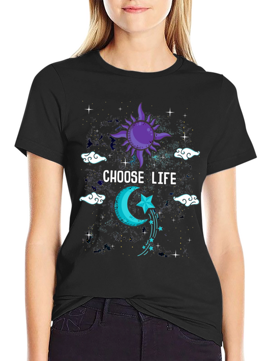 Choose Life Graphic Tee - Celestial Sun & Moon Design