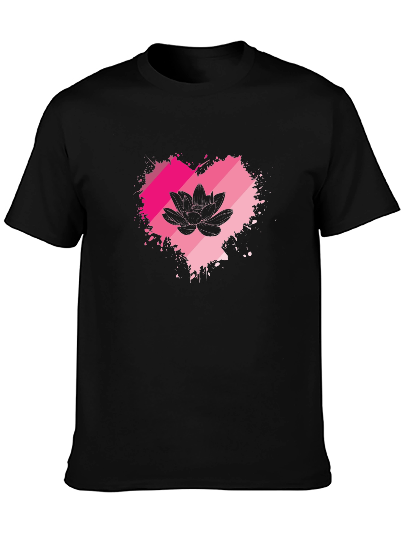 Lotus Heart Graphic Tee - Black Cotton Blend