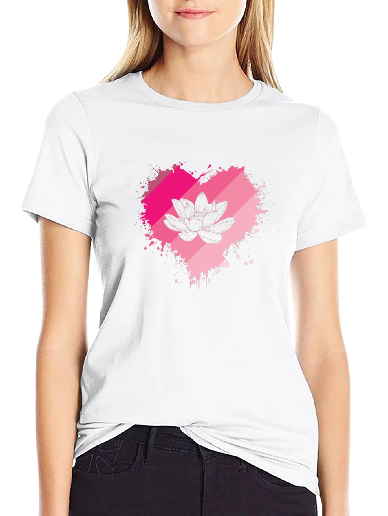 Lotus Heart Graphic Tee - Black Cotton Blend