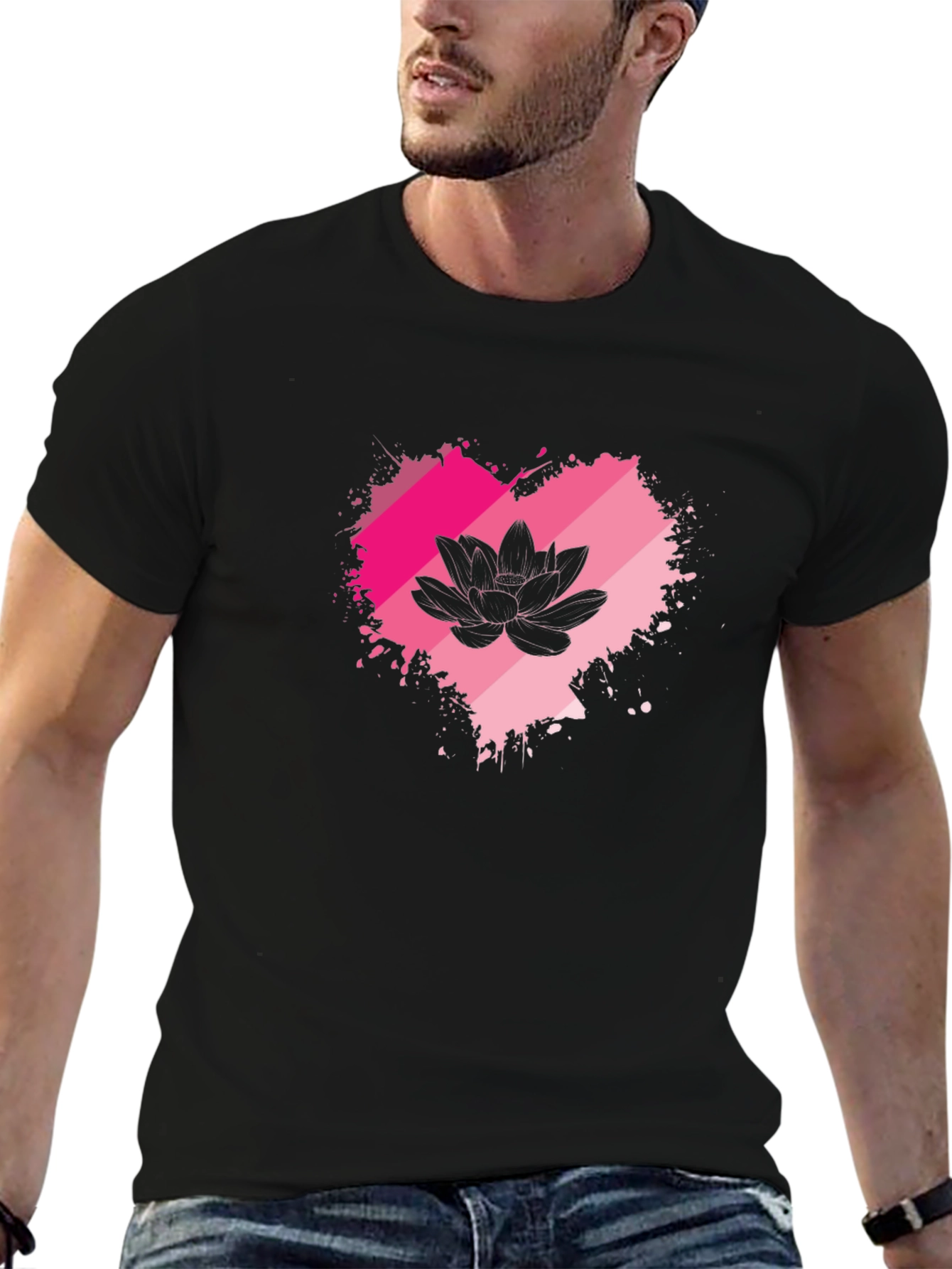 Lotus Heart Graphic Tee - Black Cotton Blend