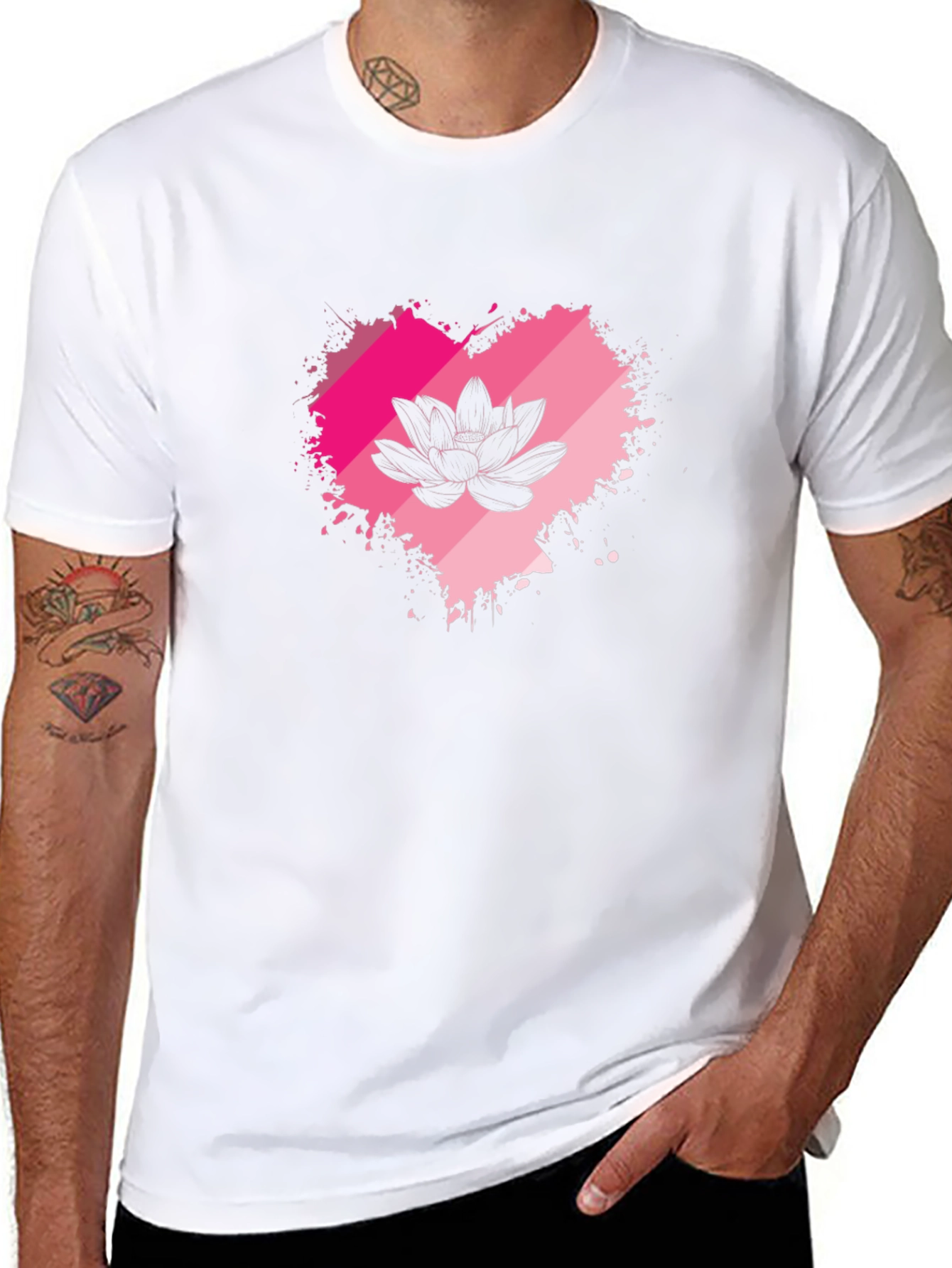 Lotus Heart Graphic Tee - Black Cotton Blend