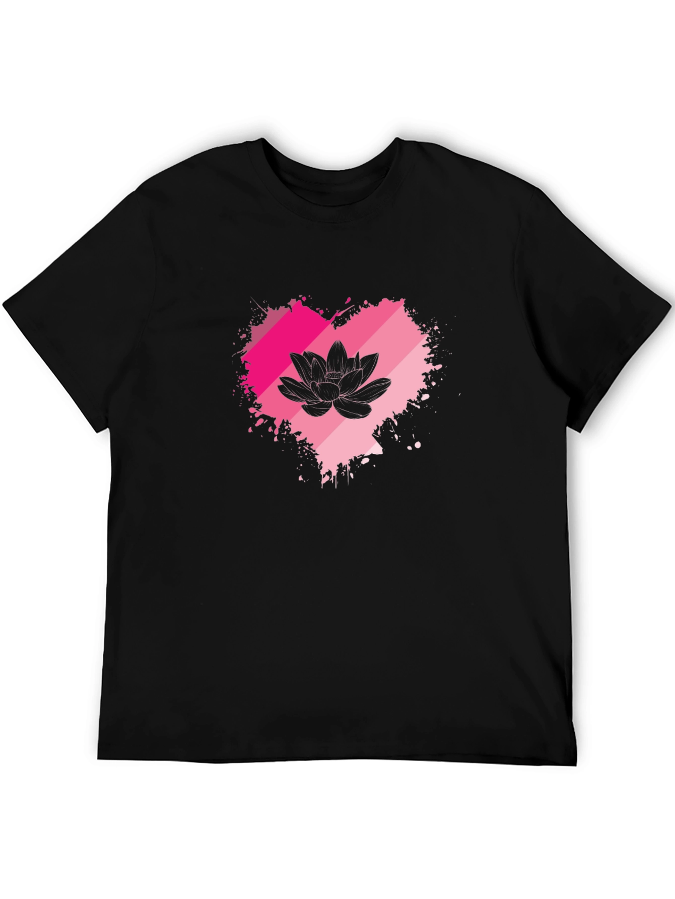 Lotus Heart Graphic Tee - Black Cotton Blend