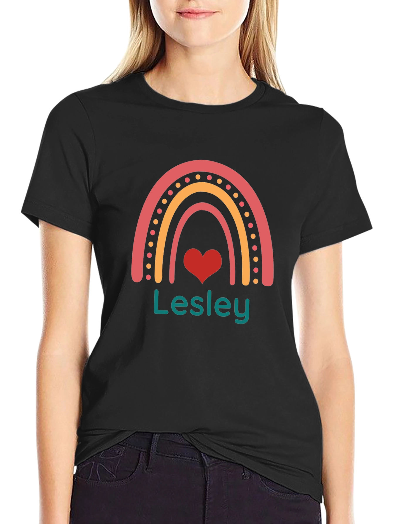 Lesley Rainbow Heart Personalized T-Shirt
