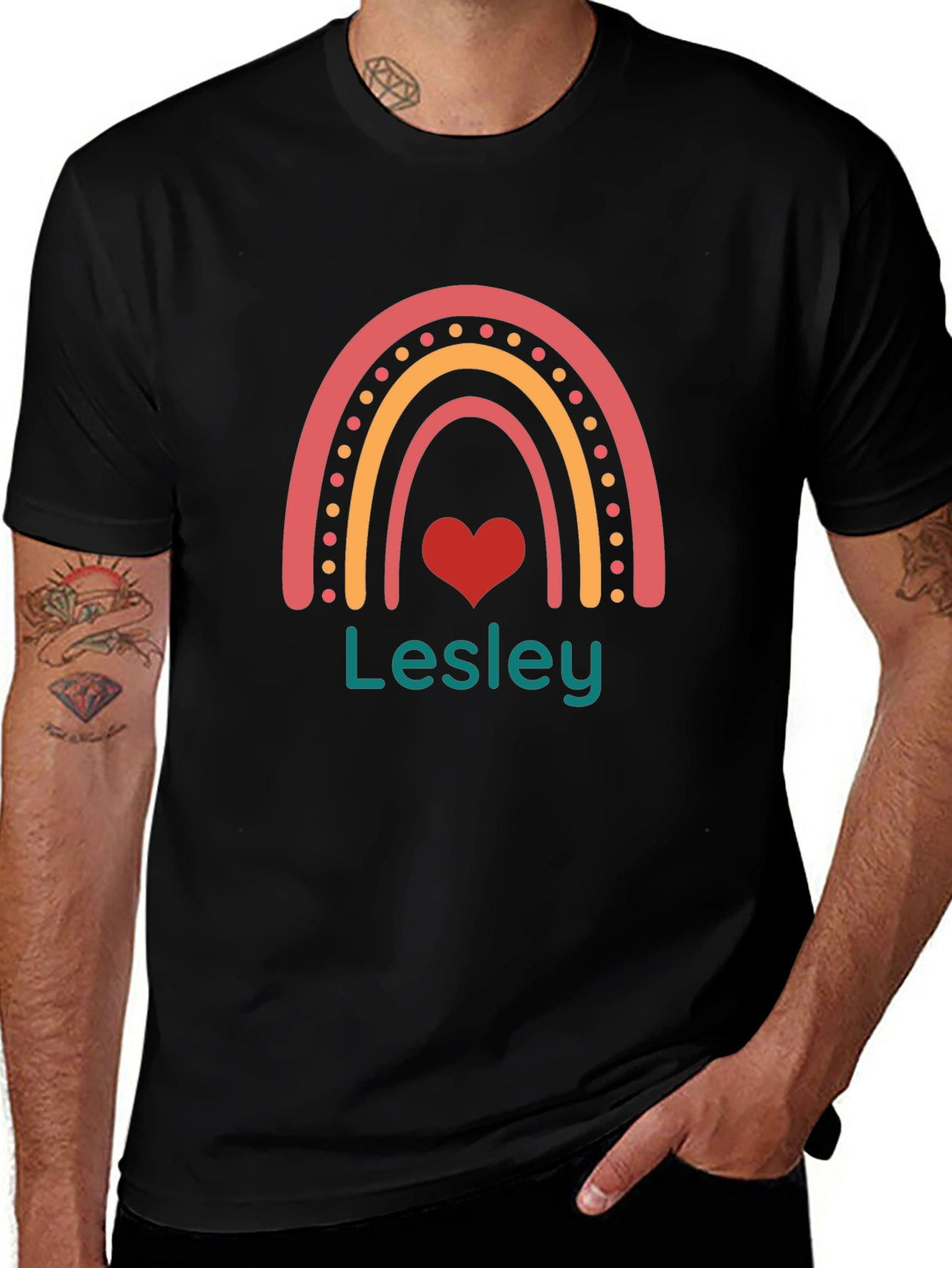 Lesley Rainbow Heart Personalized T-Shirt