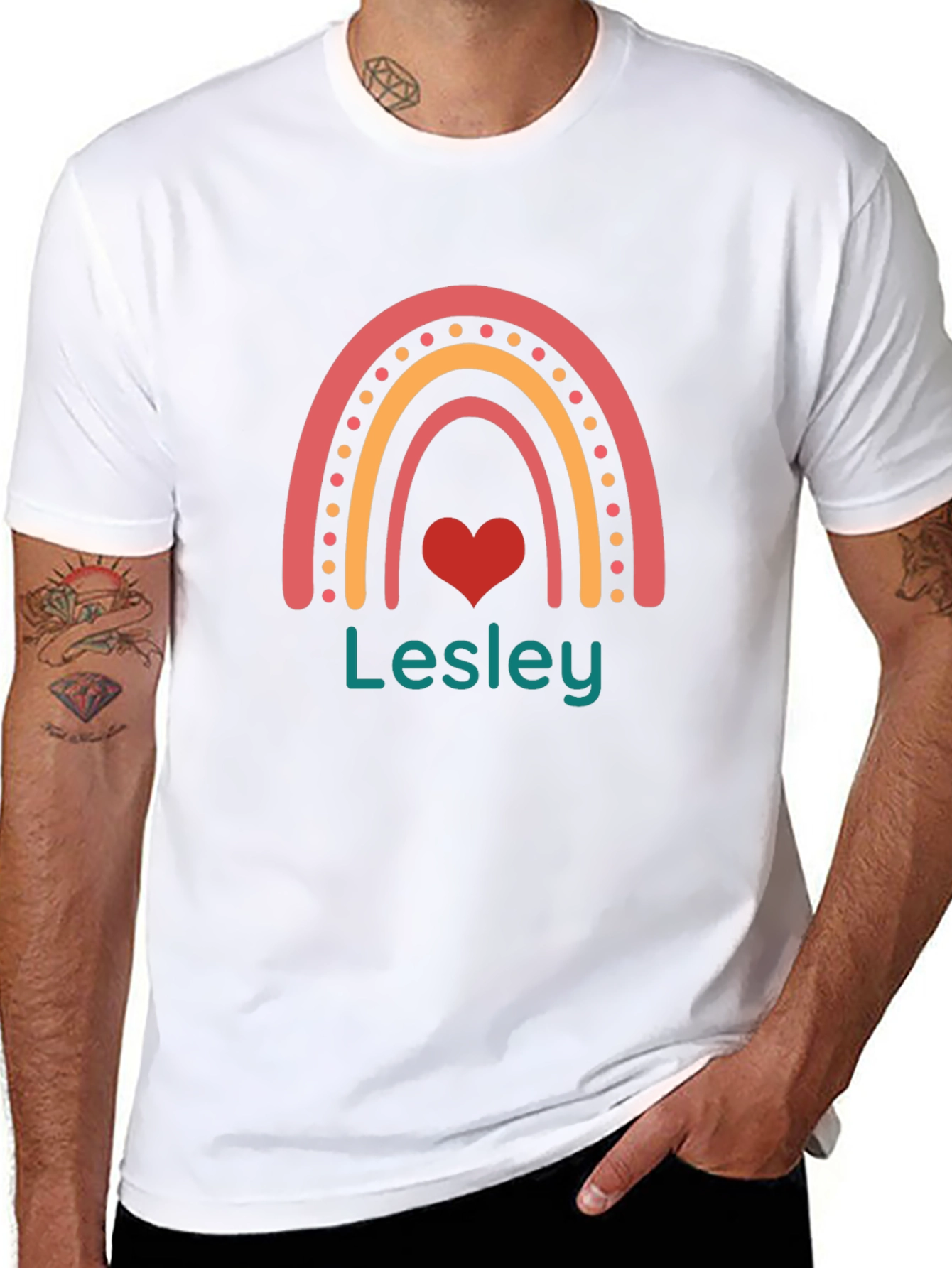 Lesley Rainbow Heart Personalized T-Shirt