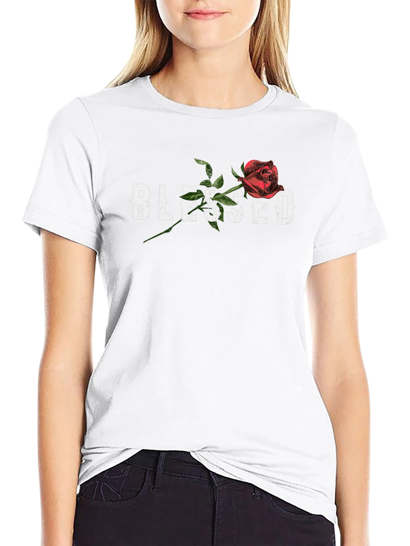 Blessed Rose Graphic Print T-Shirt - Black
