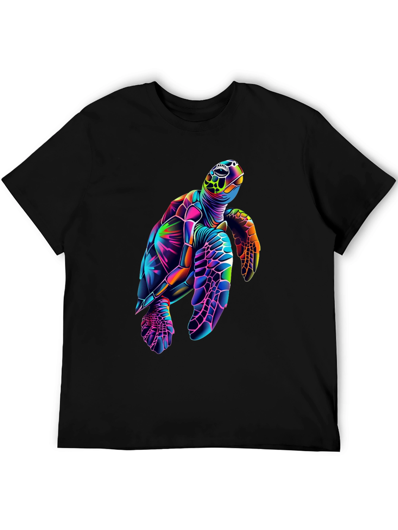 Vibrant Sea Turtle Graphic Tee - Black Cotton Blend