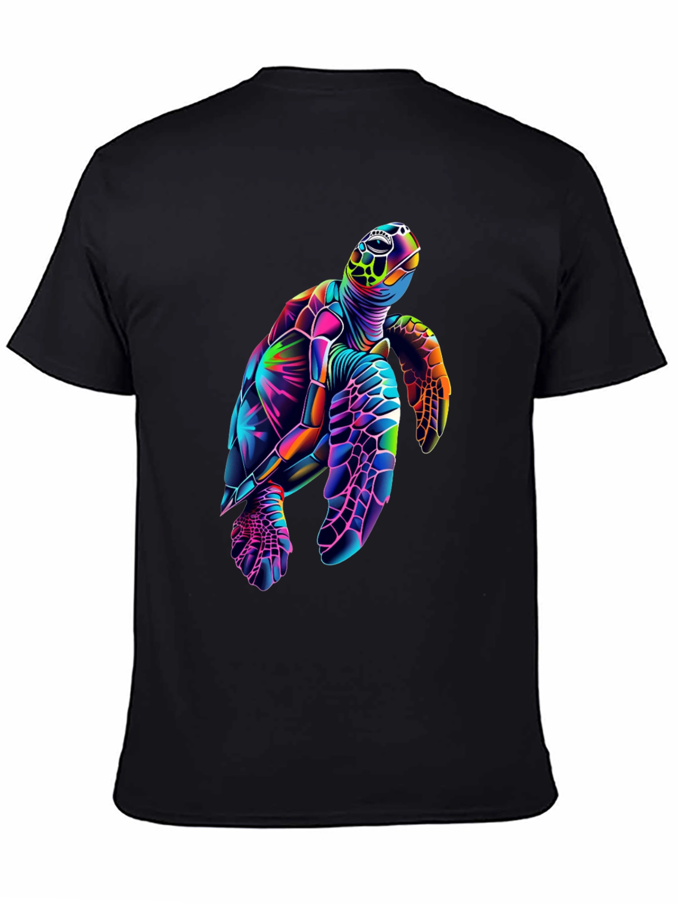 Vibrant Sea Turtle Graphic Tee - Black Cotton Blend