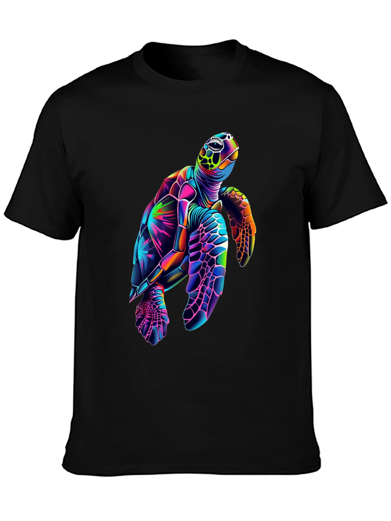Vibrant Sea Turtle Graphic Tee - Black Cotton Blend