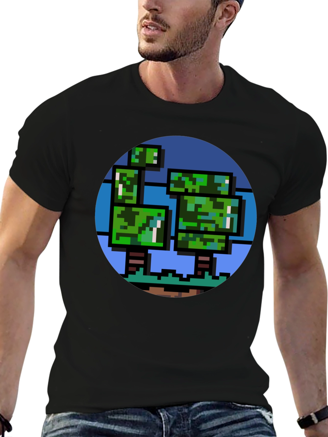 Pixelated Tree Graphic Tee - Retro Style