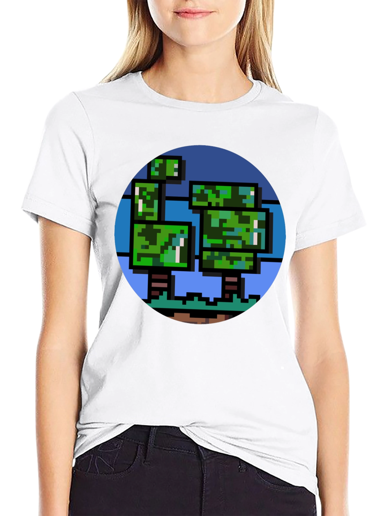 Pixelated Tree Graphic Tee - Retro Style